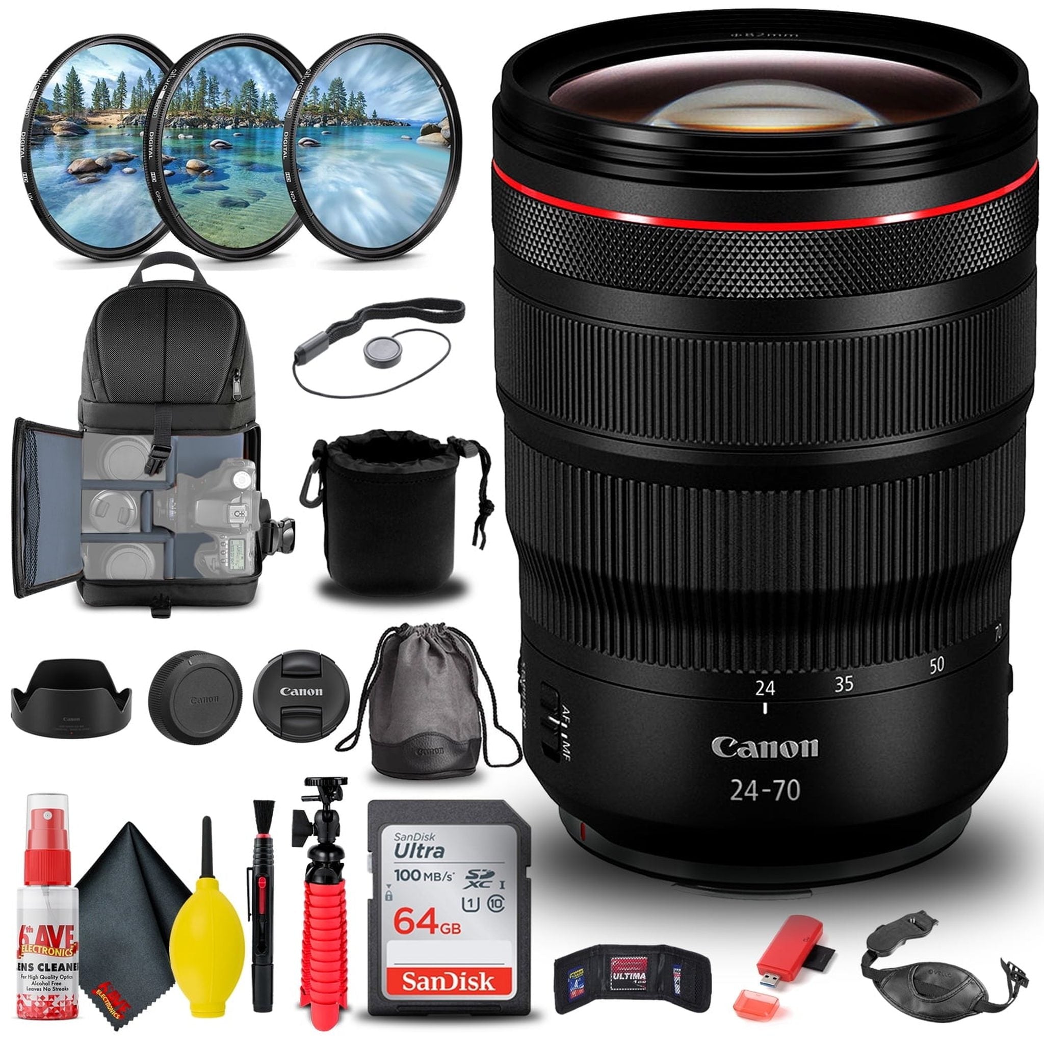 Canon RF 24-70mm f/2.8L IS USM Lens 3680C002 + Filter Kit + BackPack + More Canon