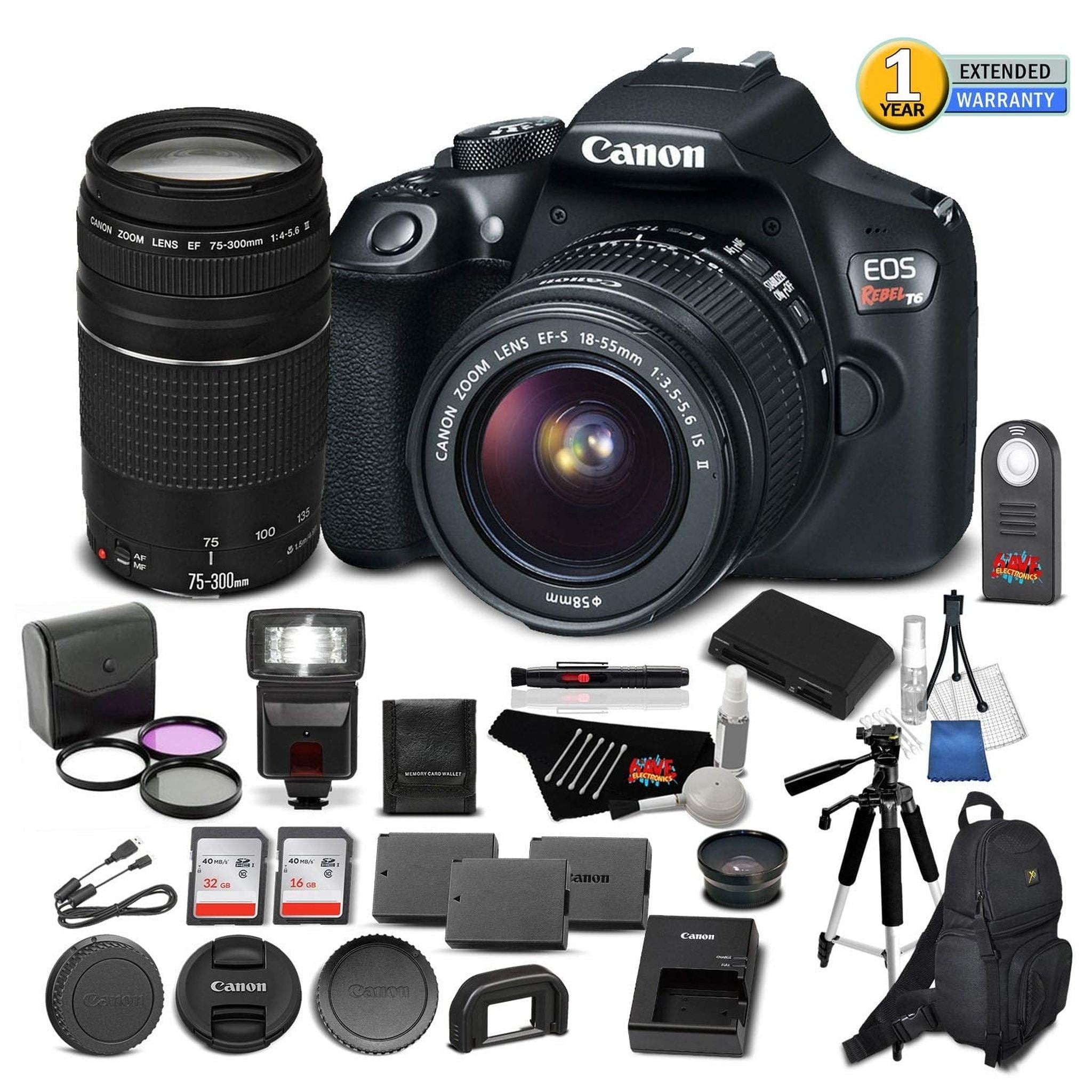 Canon EOS Rebel T6 Digital SLR Camera 1159C003 Bundle with 18-55mm f/3.5-5.6 is II Lens + EF 75-300mm f/4-5.6 III Pro Bundle Canon