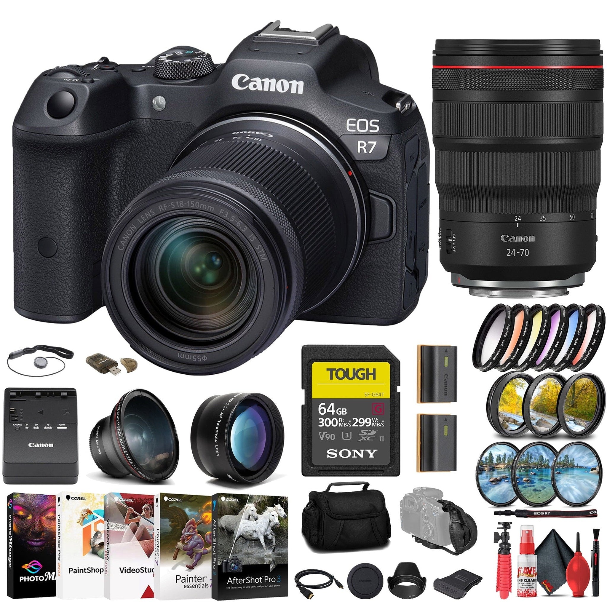 Canon EOS R7 Mirrorless Camera W/ 18-150mm Lens + Canon 24-70mm Lens + 64GB + More Canon