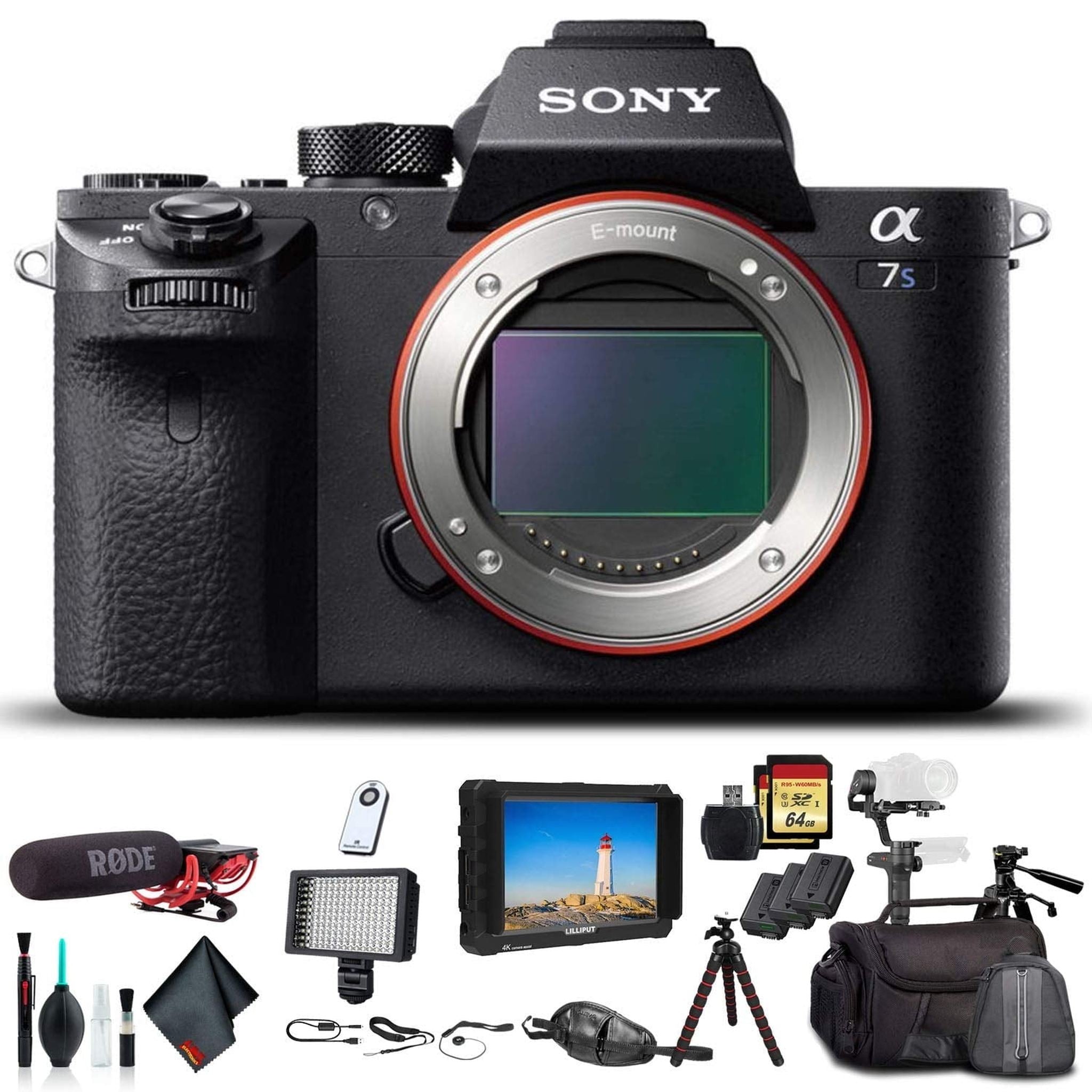 Sony Alpha a7S II Mirrorless Camera ILCE7SM2/B With Soft Bag, Zhiyun-Tech WEEBILL Stabilizer, 2x Extra Batteries, Rode Mic, Light, 2x 64GB Memory Cards, External Monitor , Plus Essential Accessories Sony