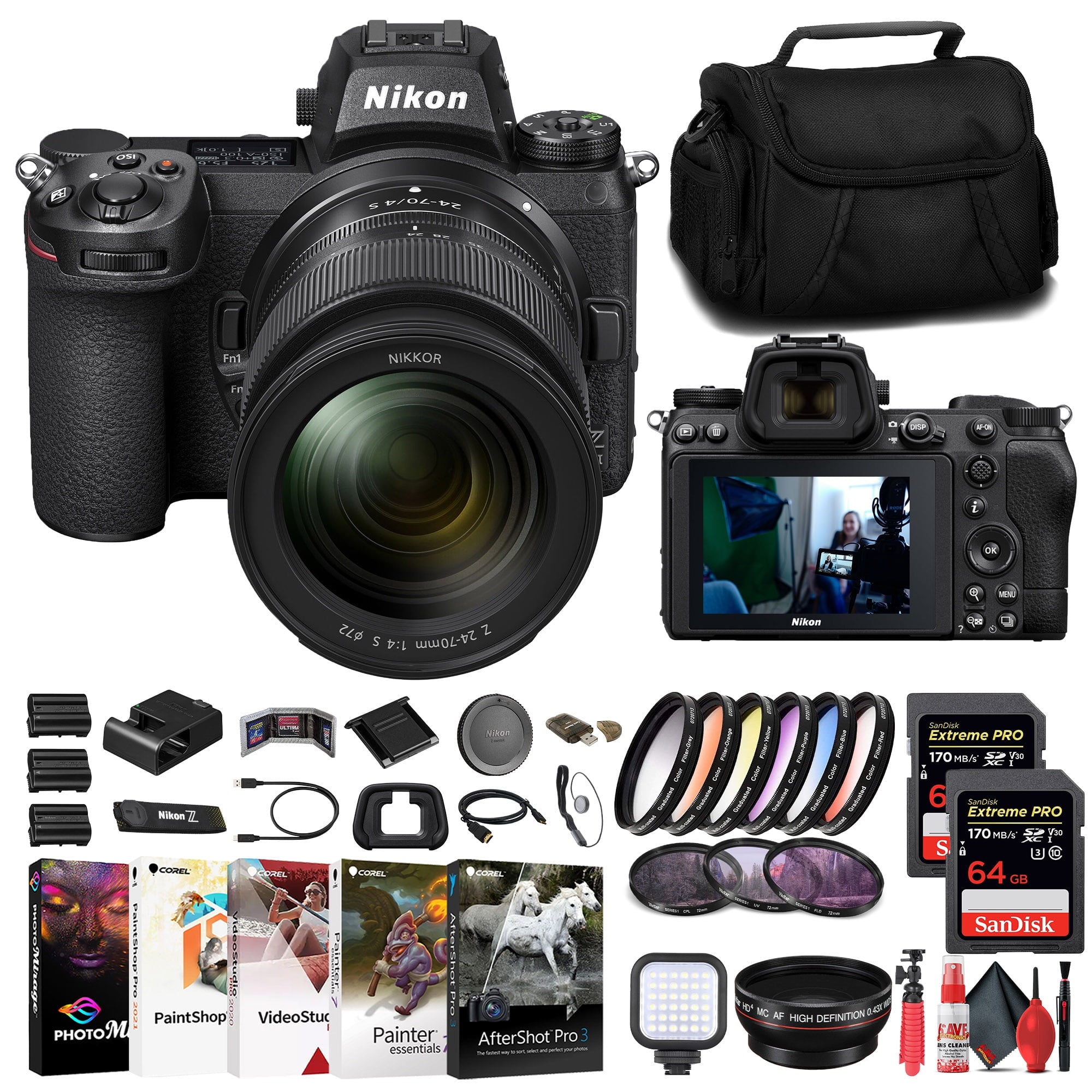 Nikon Z7 II Mirrorless Camera W/ 24-70mm f/4 Lens + 2 x 64GB Card + Filter + More Nikon