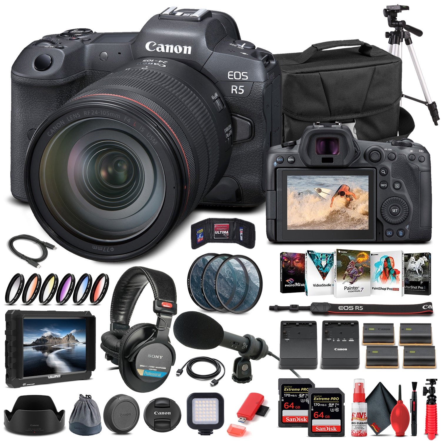 Canon EOS R5 Mirrorless Camera W/ 24-105mm f/4L Lens 4147C013 - Pro Bundle Canon