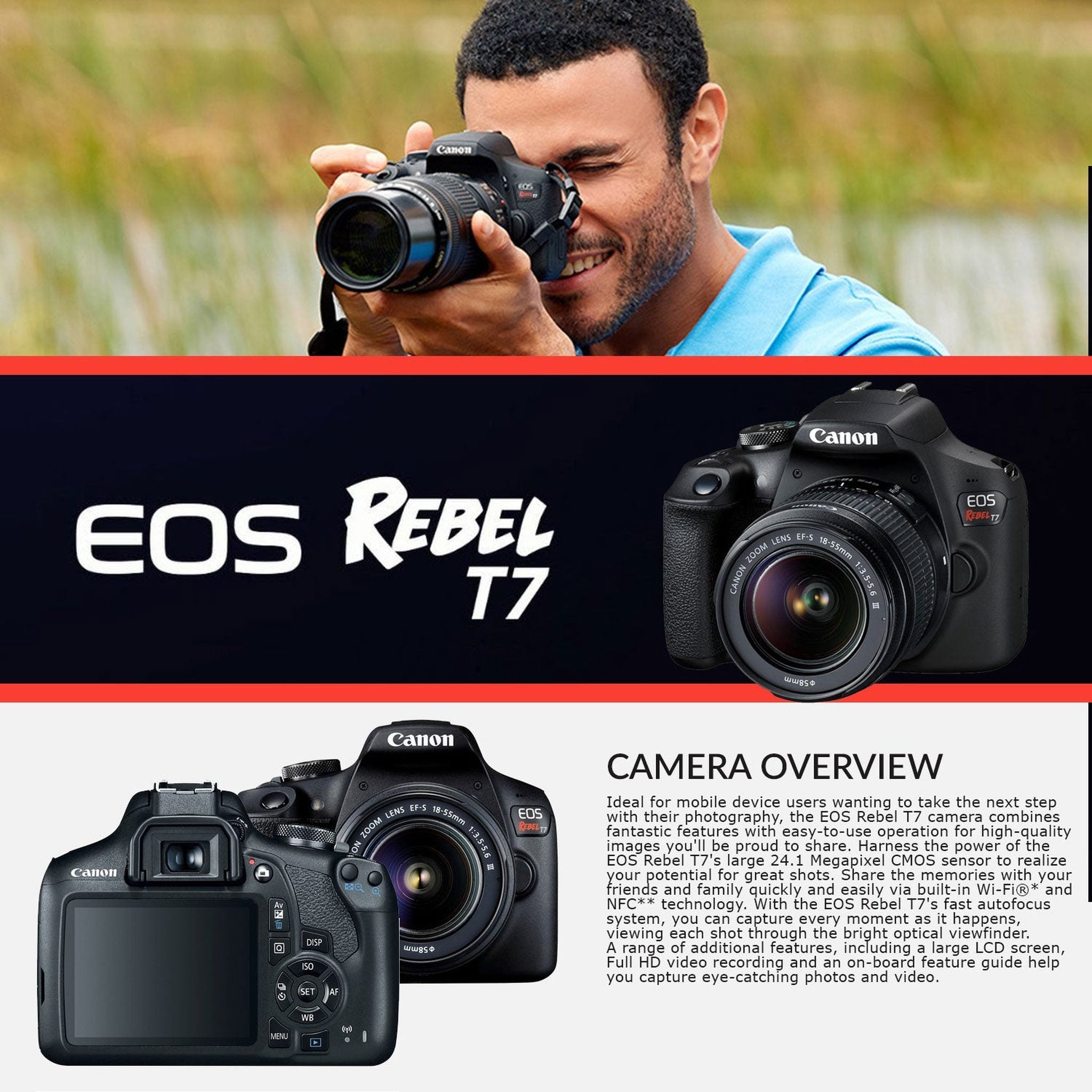 Canon Rebel T7 DSLR Camera with 18-55mm DC III Lens Kit & Sandisk 64GB Ultra Speed Memory Card, Carrying Case | Limited Edition Canon