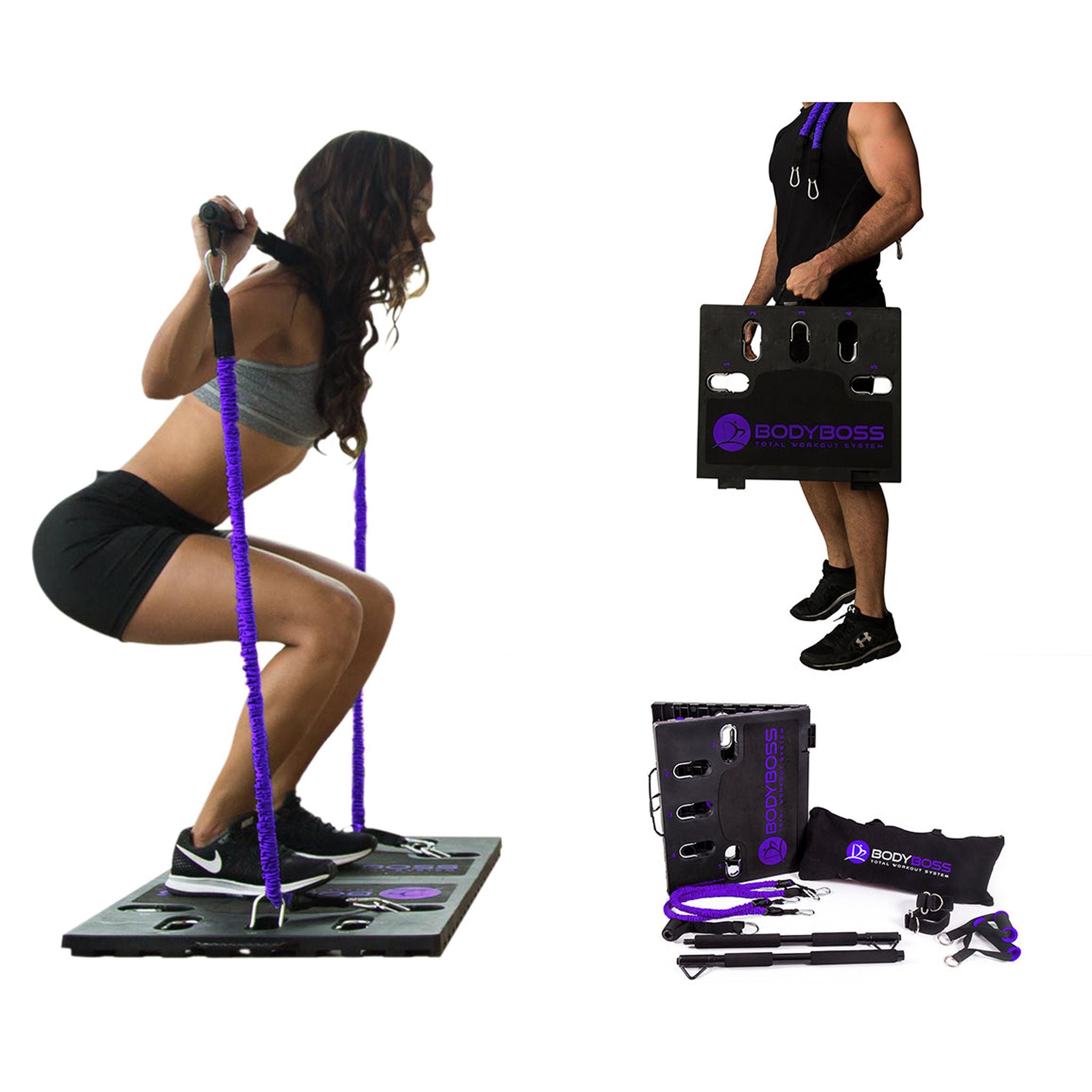 BodyBoss Home Gym 2.0 By 6Ave- Full Portable Gym Home Workout Bundle - PKG4-Purple