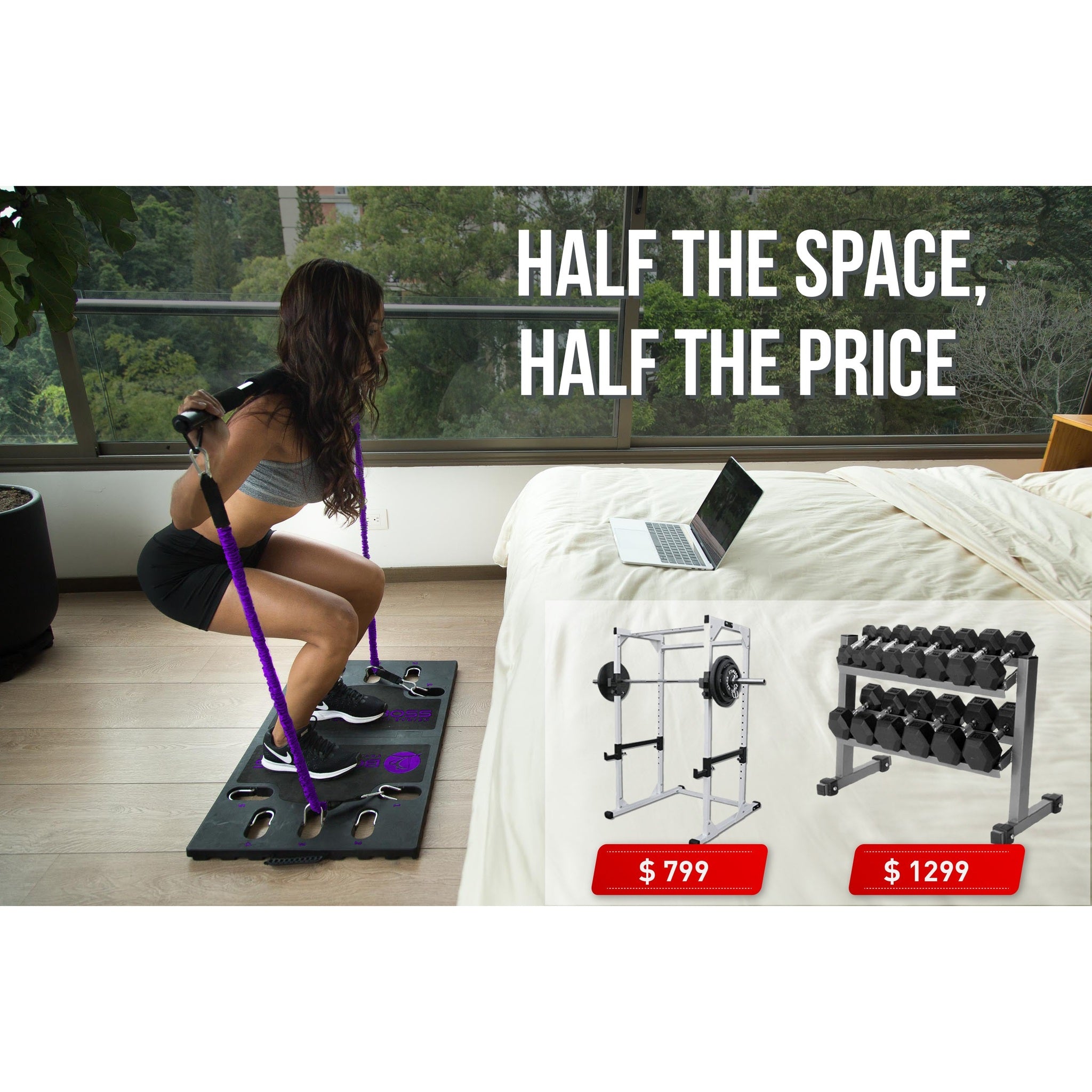 BodyBoss Home Gym 2.0 By 6Ave- Full Portable Gym Home Workout Bundle - PKG4-Purple