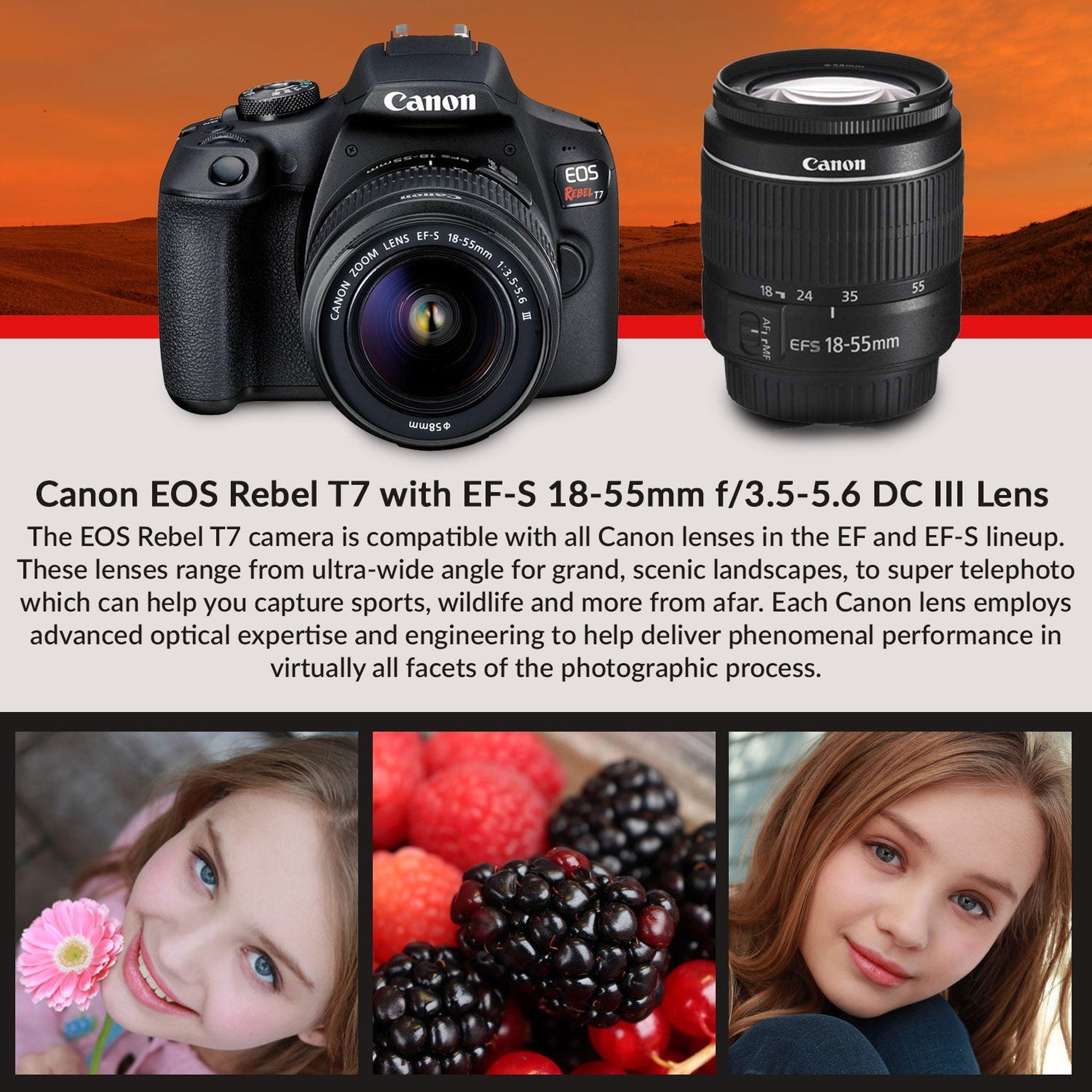 Canon Rebel T7 DSLR Camera with 18-55mm DC III Lens Kit & Sandisk 64GB Ultra Speed Memory Card, Carrying Case | Limited Edition Canon