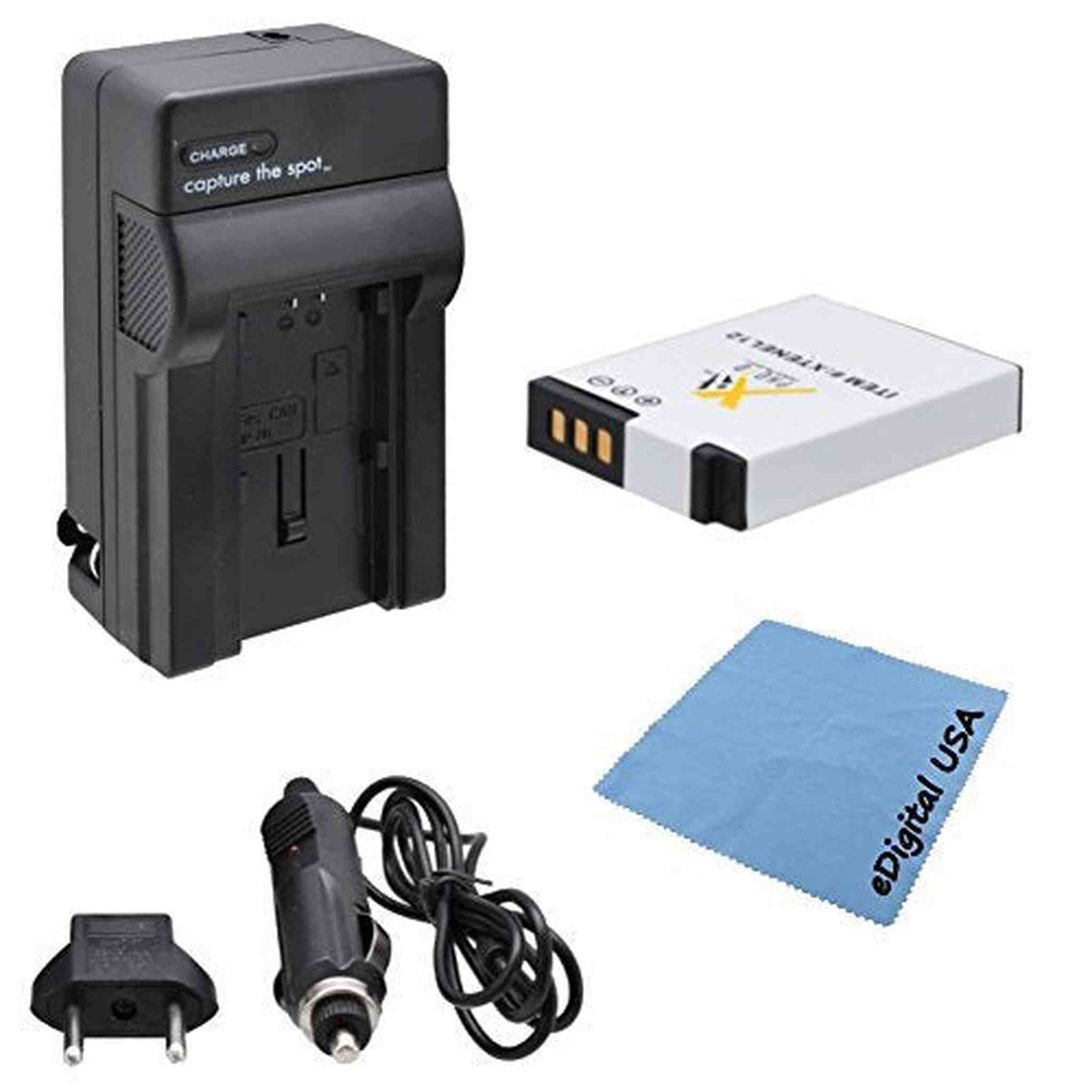 High Capacity Nikon EN-EL12 Battery Kit Includes: 1 Replacement ENEL12 Battery with Rapid Charger Kit: US/EU Adapter & Car Adapter for: Nikon Coolpix Digital SLR Cameras eDigital USA