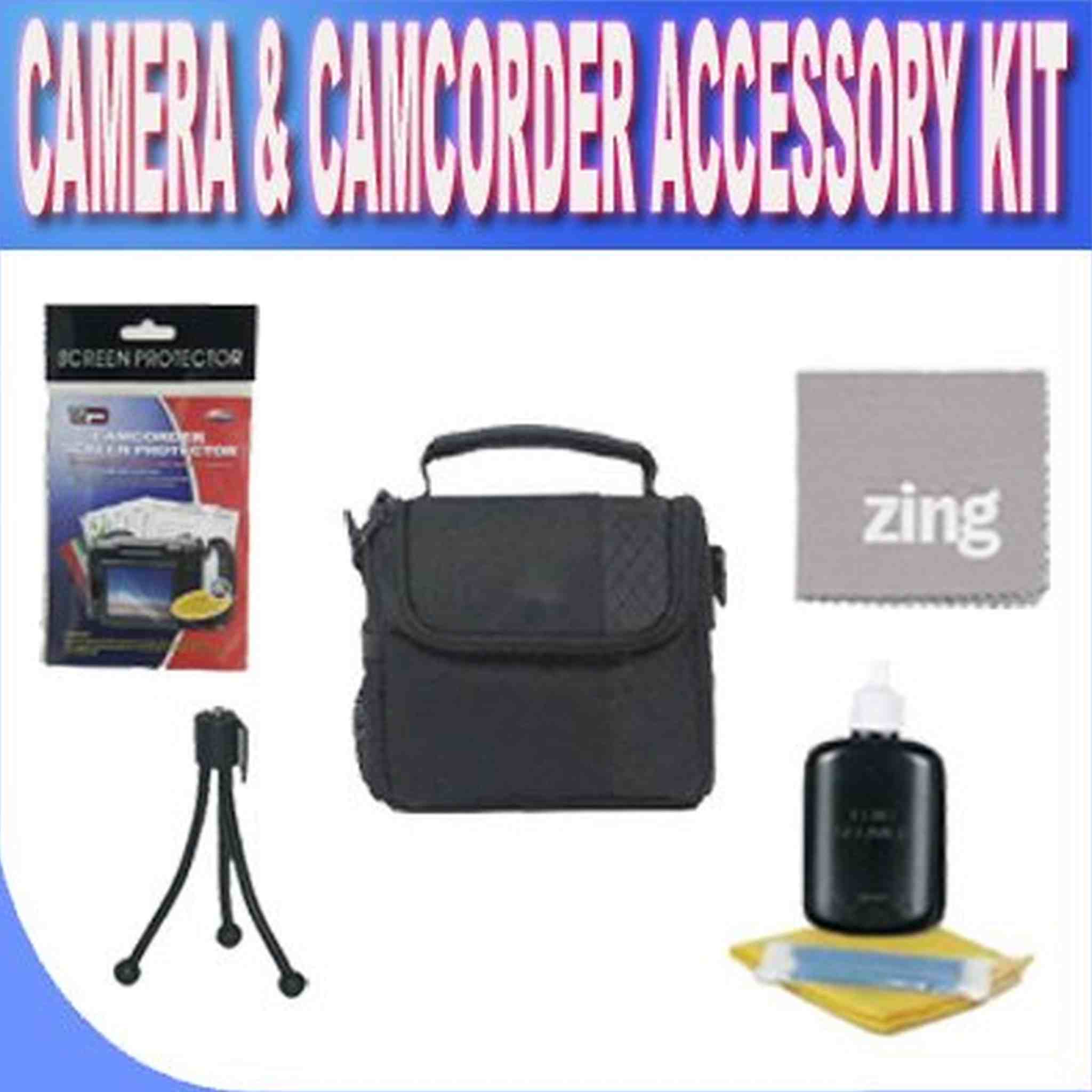 SLR Deluxe Soft Medium Camera and Video Bag + LCD screen Protectors + Table Size Tripod + Zing Micro Fiber Cleaning Cloth +Camera/Video Cleaning Accessory Kit!!! BVI