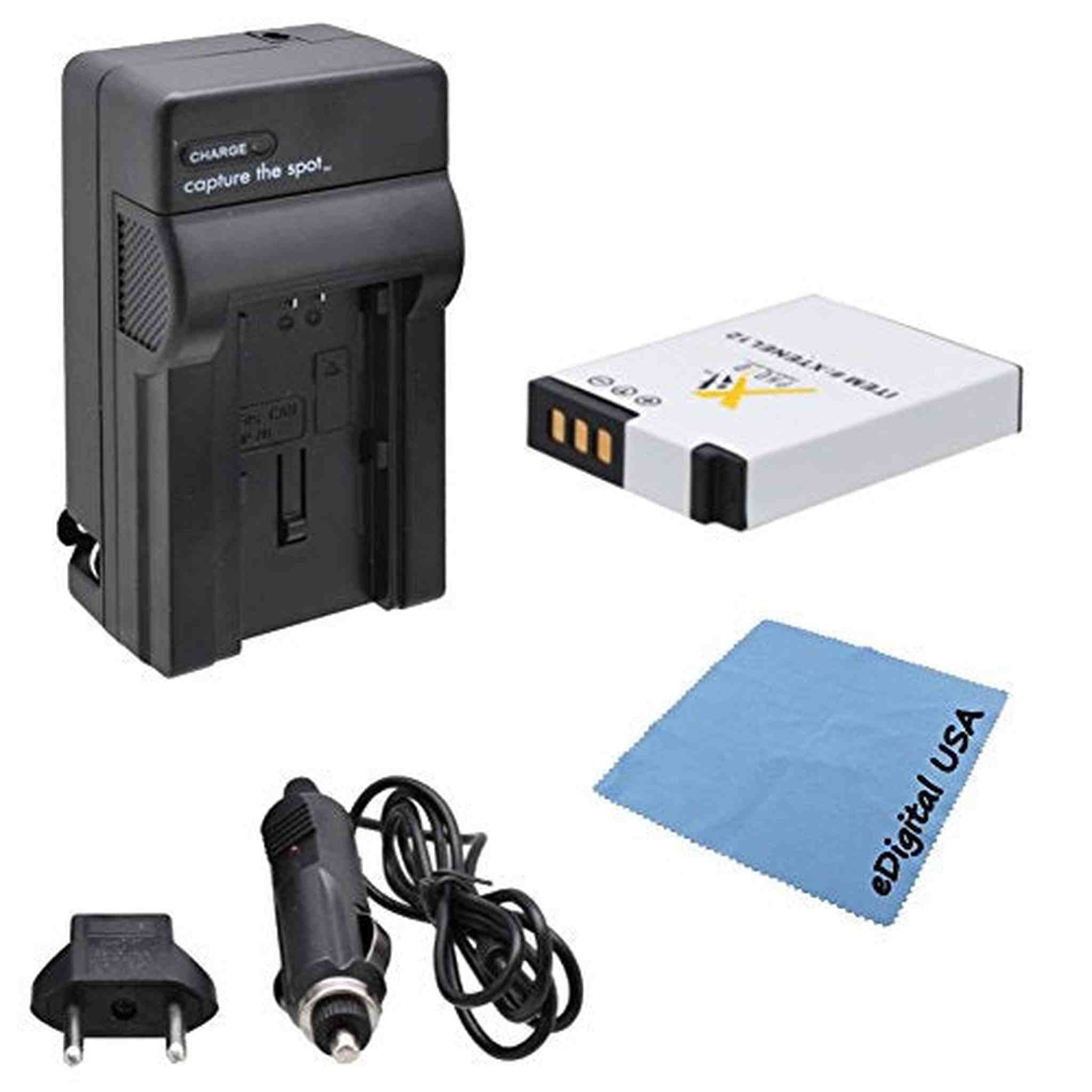 High Capacity Nikon EN-EL12 Battery Kit Includes: 1 Replacement ENEL12 Battery with Rapid Charger Kit: US/EU Adapter & Car Adapter for: Nikon Coolpix Digital SLR Cameras eDigital USA