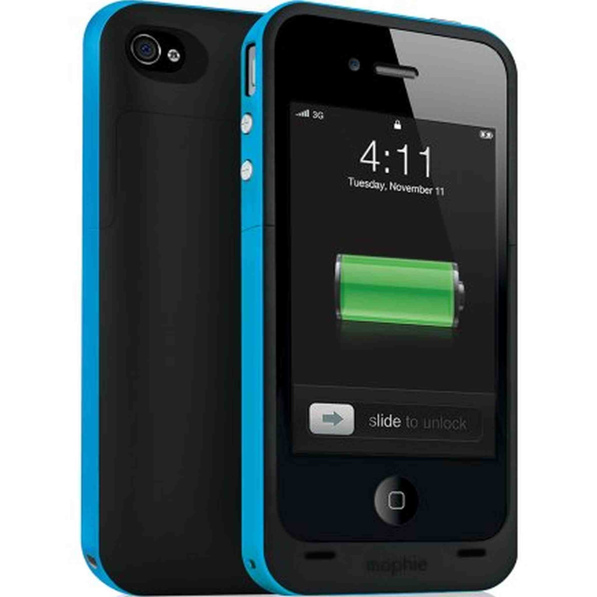 Mophie Juice Pack Plus Case and Rechargeable Battery for iPhone 4 & 4S Retail Packaging Cyan Mophie