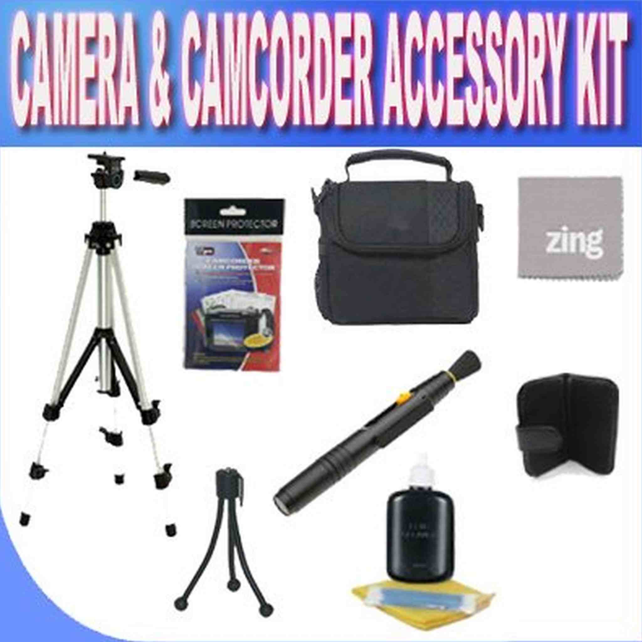 SLR Deluxe Soft Medium Camera and Video Bag + Full Size Tripod + LCD screen Protectors + Table Size Tripod + Memory Card Wallet Camera/Video Cleaning Accessory Kit!!! BVI