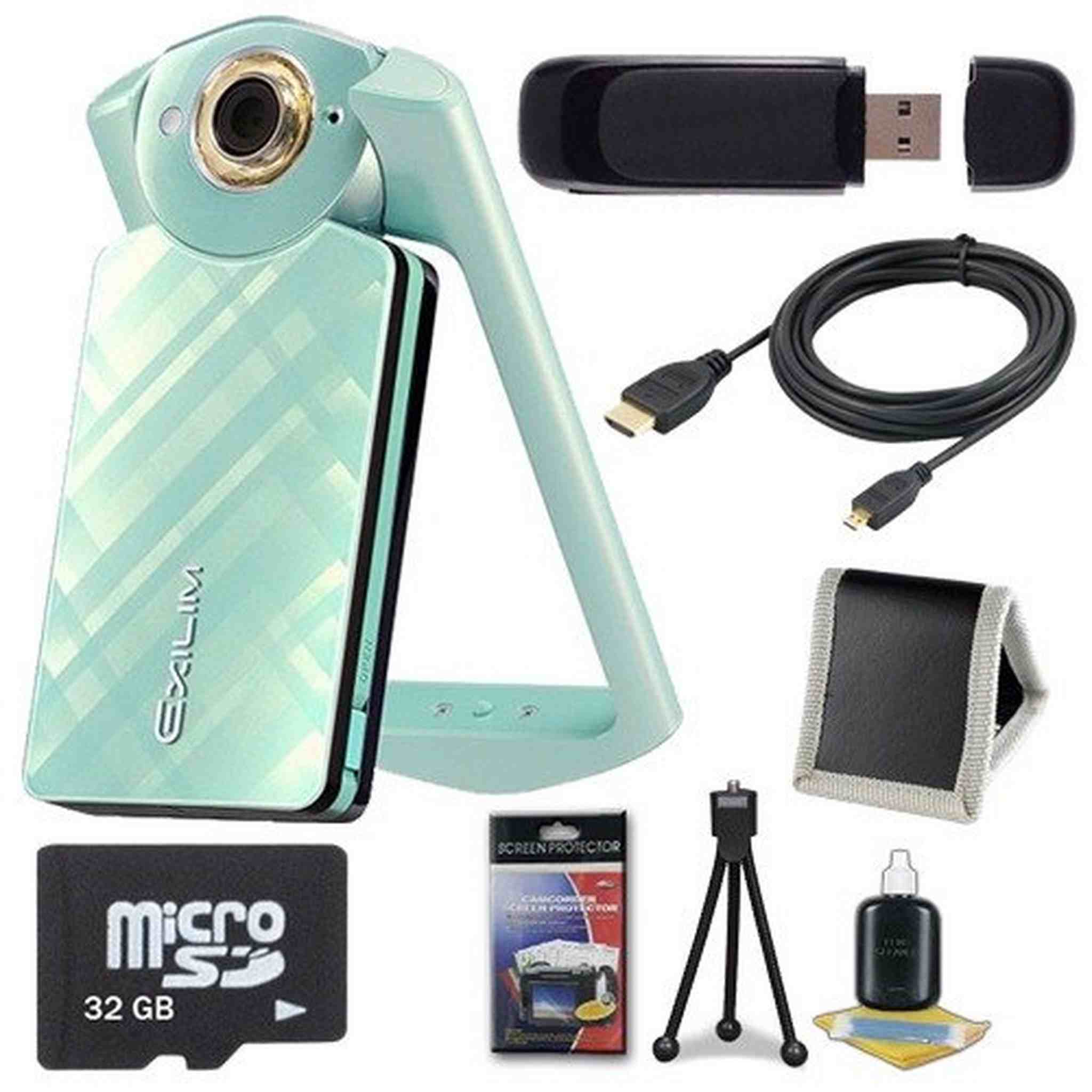 6Ave Casio EX-TR60 Self Portrait/Selfie Digital Camera (Green) + 32GB microSD Class 10 Memory Card + Micro HDMI Cable +