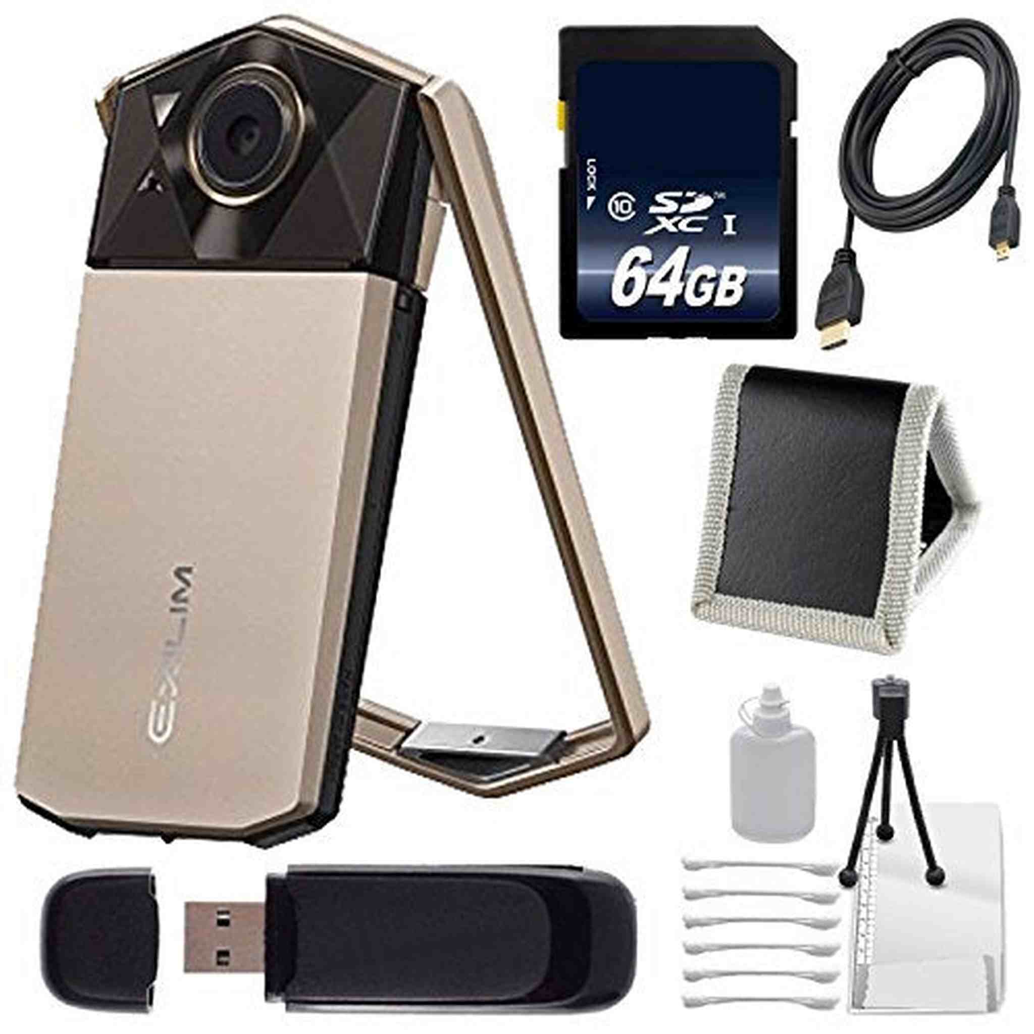 Casio Exilim EX-TR70 Selfie Digital Camera Gold International Version + 64GB Memory Card Bundle Casio