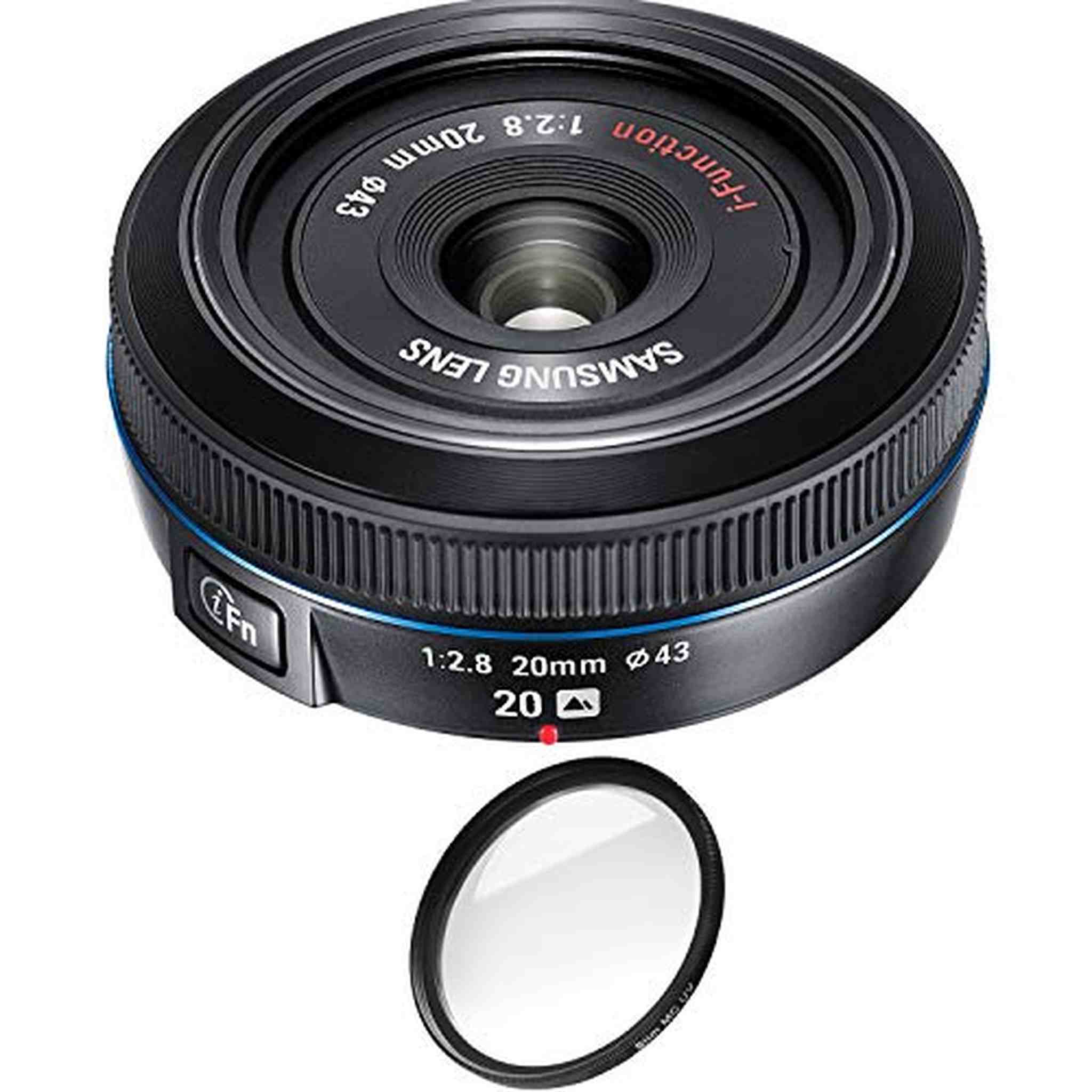 Samsung 20mm f/2.8 Pancake Lens for NX10 / NX100 Black with Pro Filter Renewed - Reconditioned Samsung