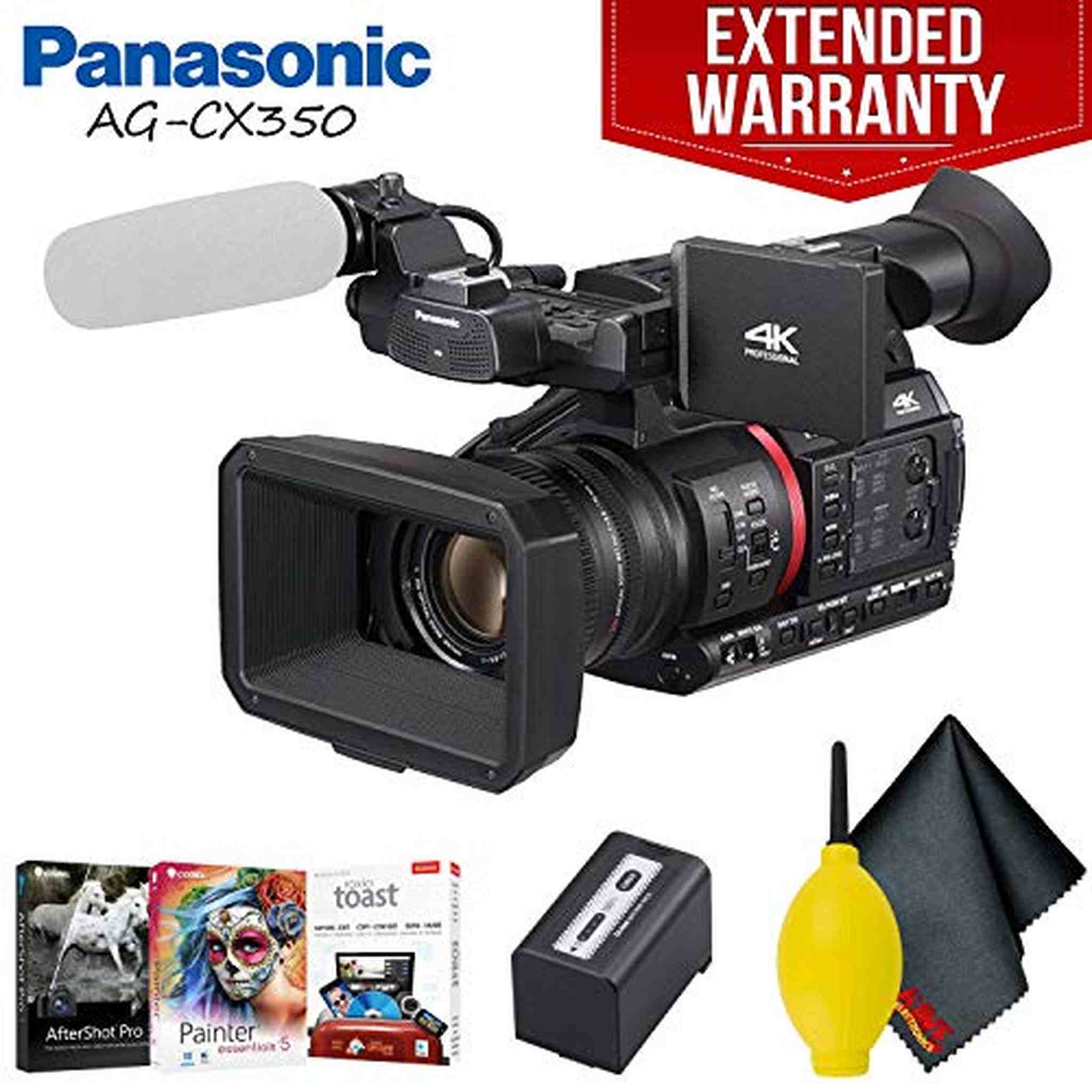 Panasonic AG-CX350 4K Camcorder Accessory Bundle with Cleaning Kit, Editing Software and Extended Warranty Panasonic