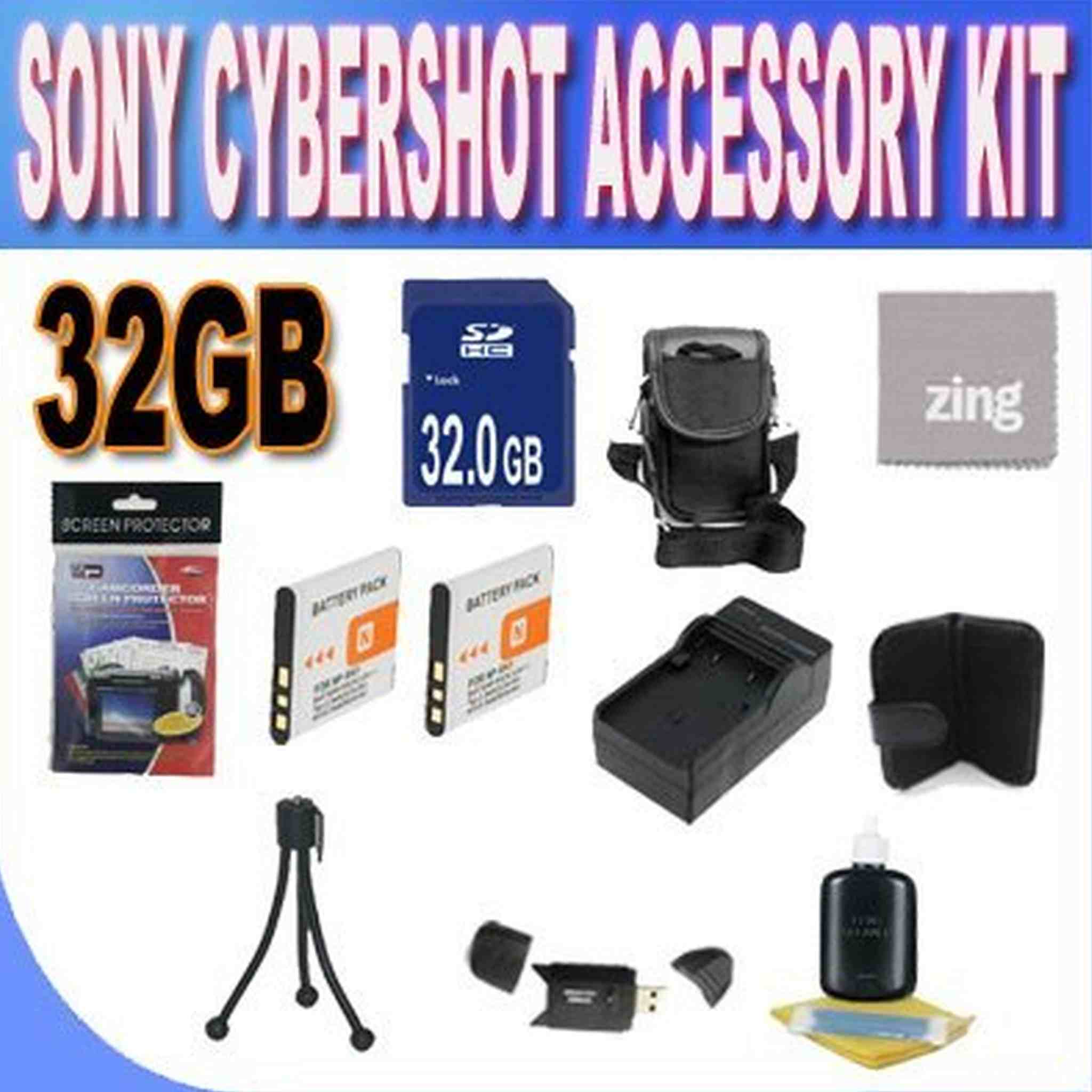 Sony Cyber-Shot Dsc-w510/w530/560/570 32GB Accessory Kit 32GB SDHC Card+ 2 Extended Life Batteries+ Rapid Charger + Memory Card Wallet+ Accessory Kit Sony