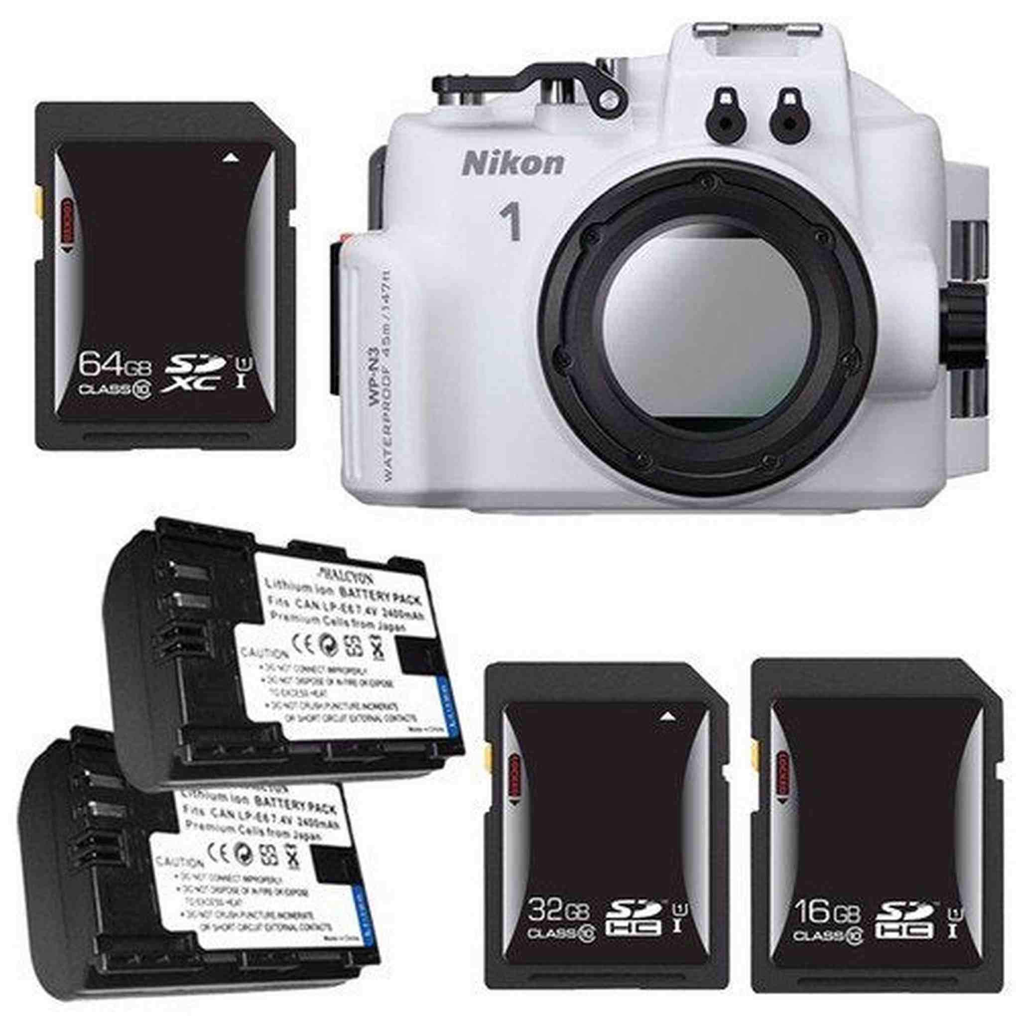 Nikon WP-N3 Waterproof Housing for Nikon 1 J4 or S2 Camera and NIKKOR 11-27.5mm or 10-30mm Lens + EN-EL22 Battery + 16GB SDHC Card + 32GB SDHC Card + Nikon