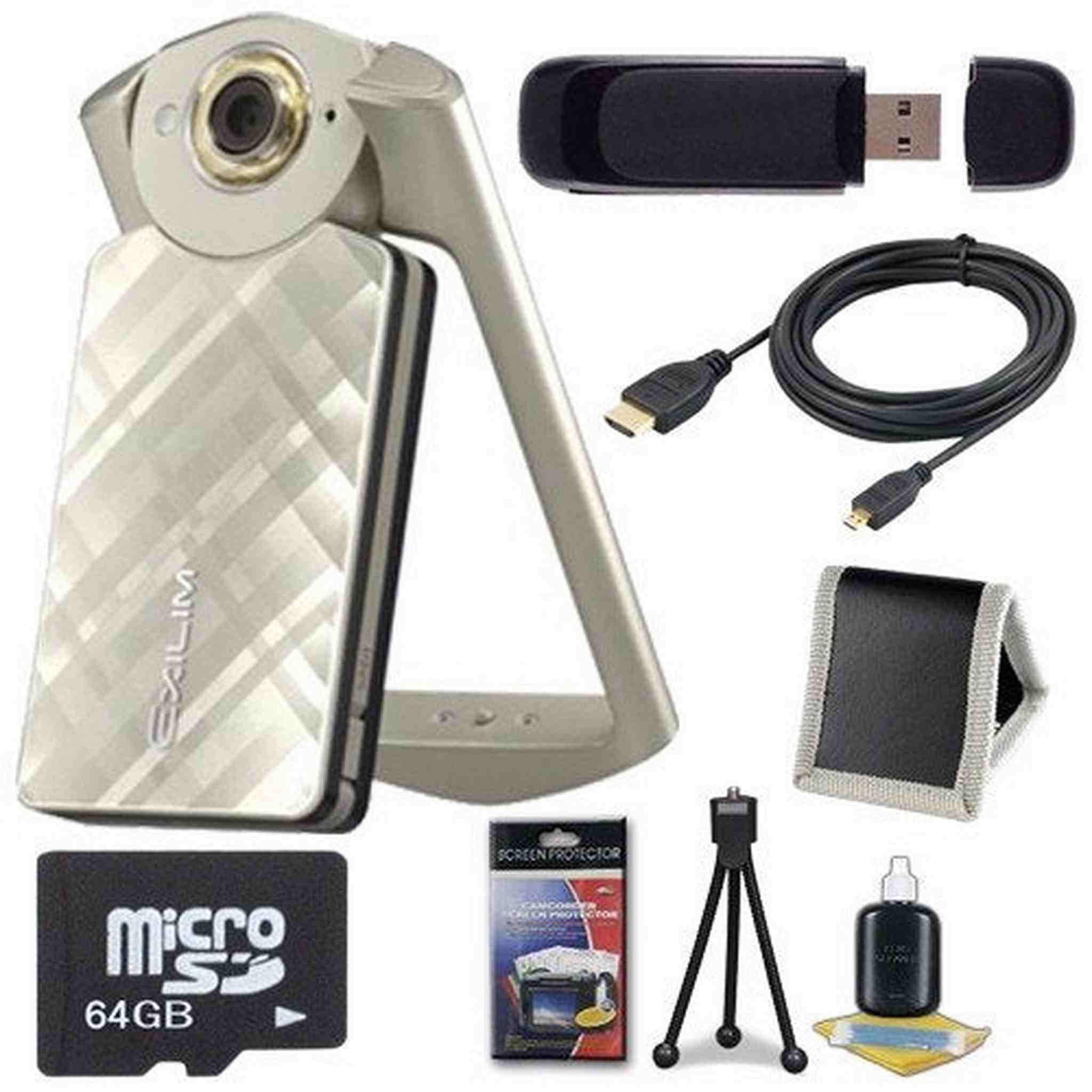 6Ave Casio EX-TR50 Self Portrait/Selfie Digital Camera Gold + 64GB microSD Class 10 Memory Card + Micro HDMI Cable + S Casio