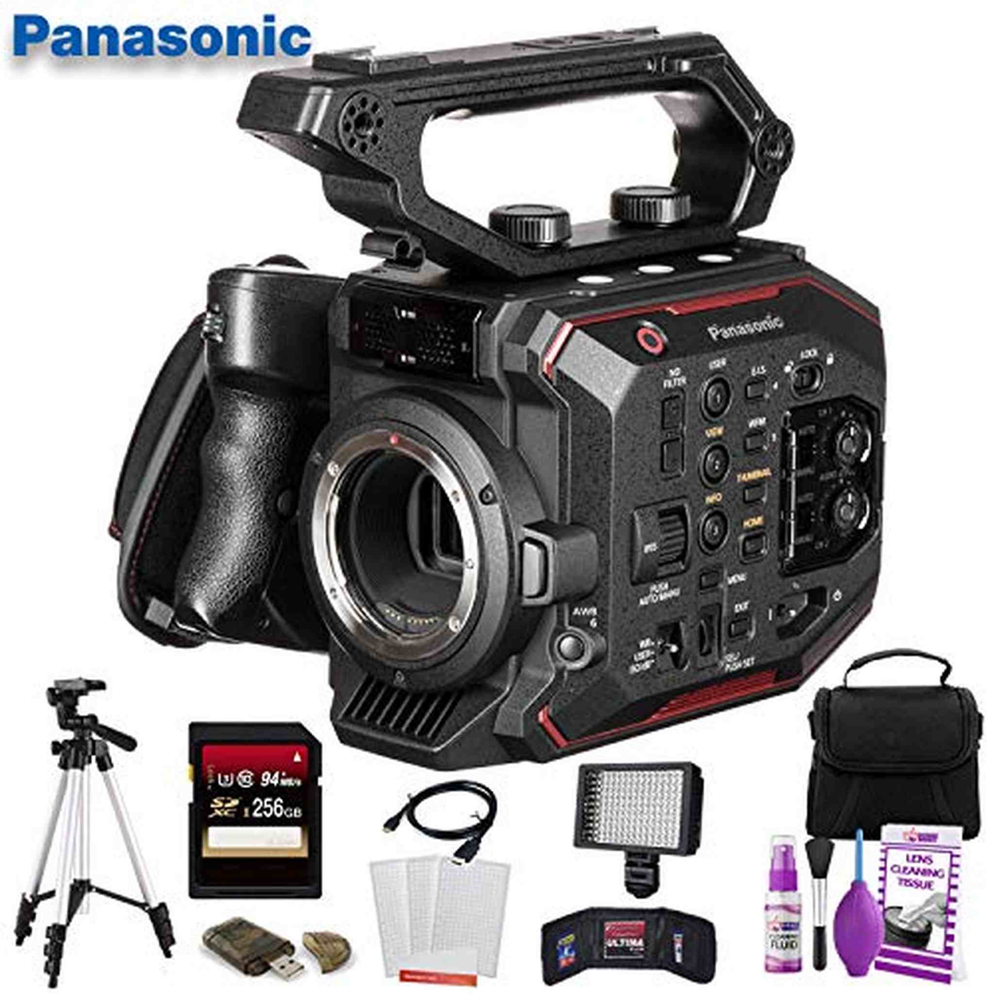 Panasonic AU-EVA1 Compact 5.7K Super 35mm Cinema Camera W/ 256GB Memory Card, Bag, Tripod, Led Light and More Panasonic