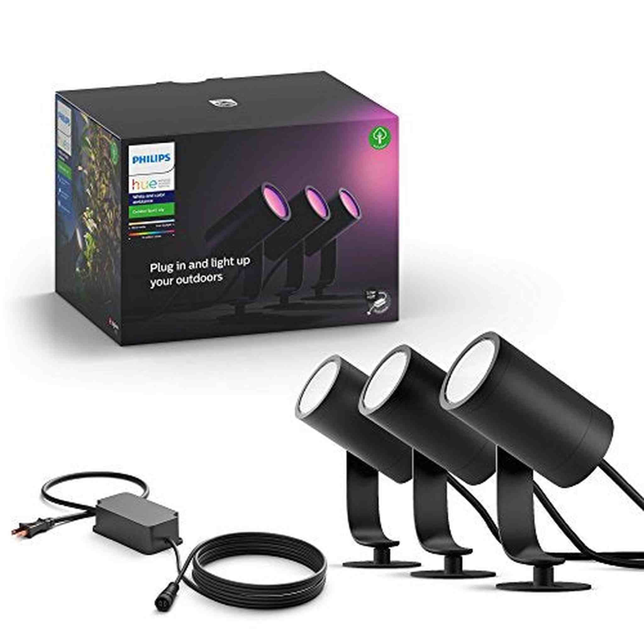 Philips Hue Lily White & Color Ambiance Outdoor Smart Spot light Base kit Philips Hue Hub required , 3 Hue White & Colo Philips Hue