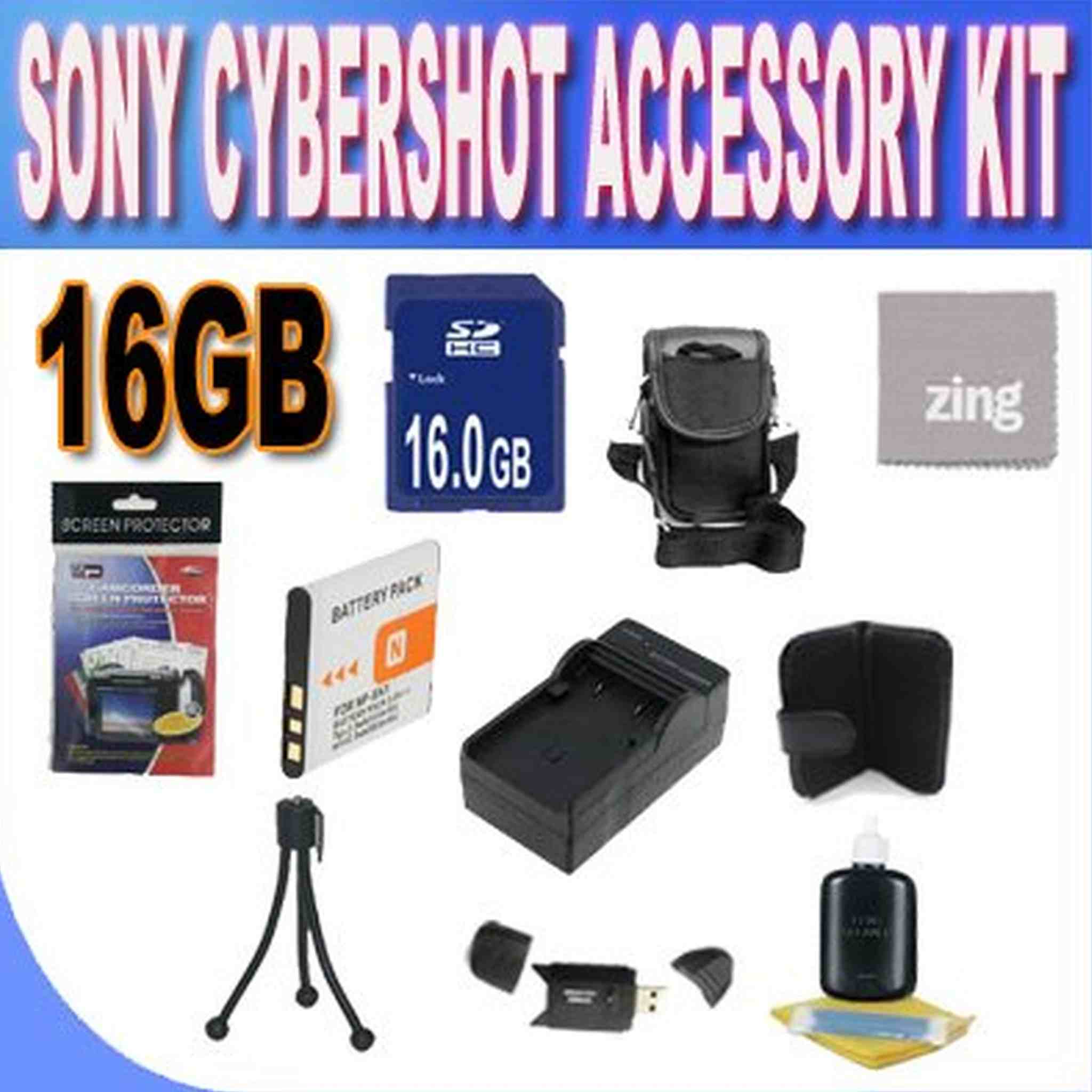 Sony Cyber-Shot Dsc-w510/w530/560/570 16GB Accessory Kit 16GB SDHC Card+ Extended Life Battery+ Rapid Charger + Memory Card Wallet+ Accessory Kit Sony