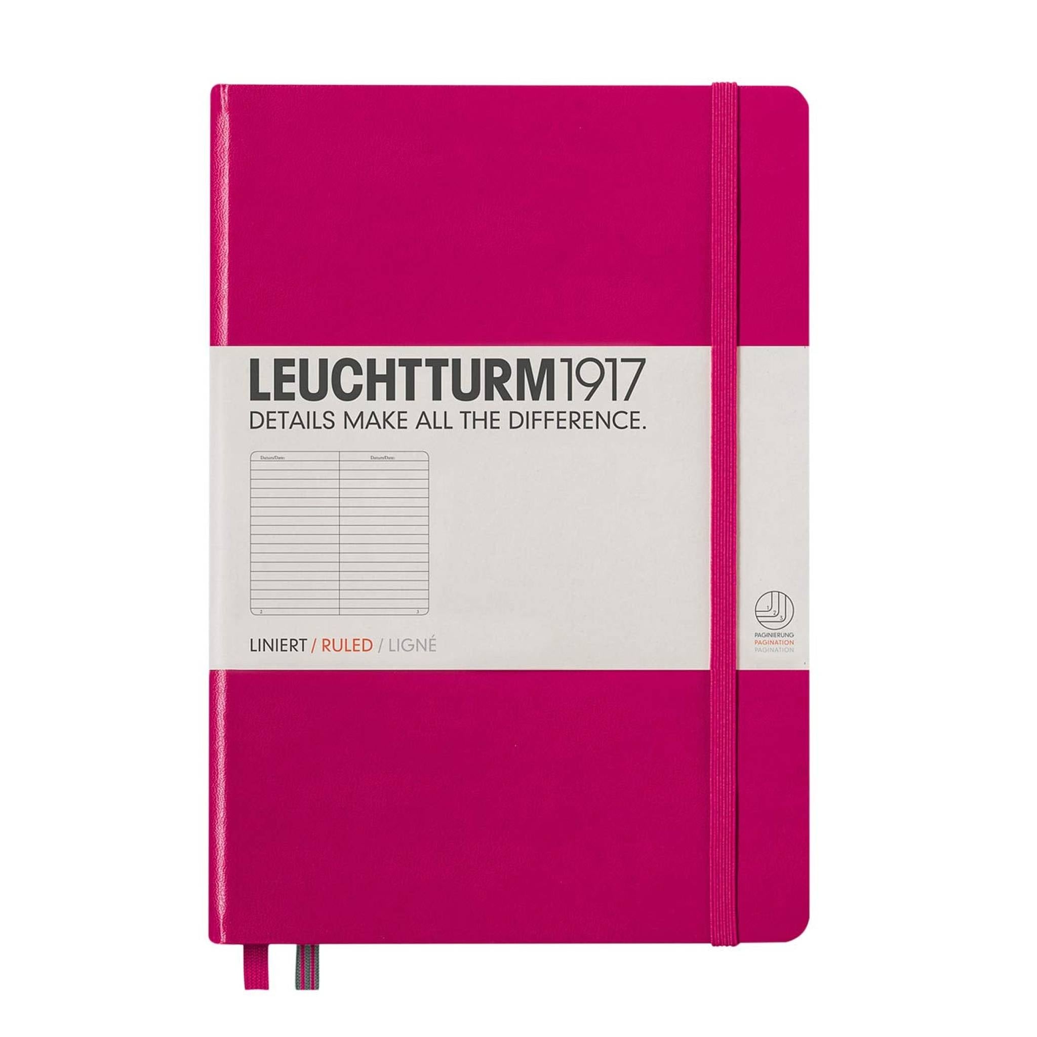 Leuchtturm1917 Medium A5 Ruled Hardcover Notebook Berry - 249 Numbered Pages Leuchtturm