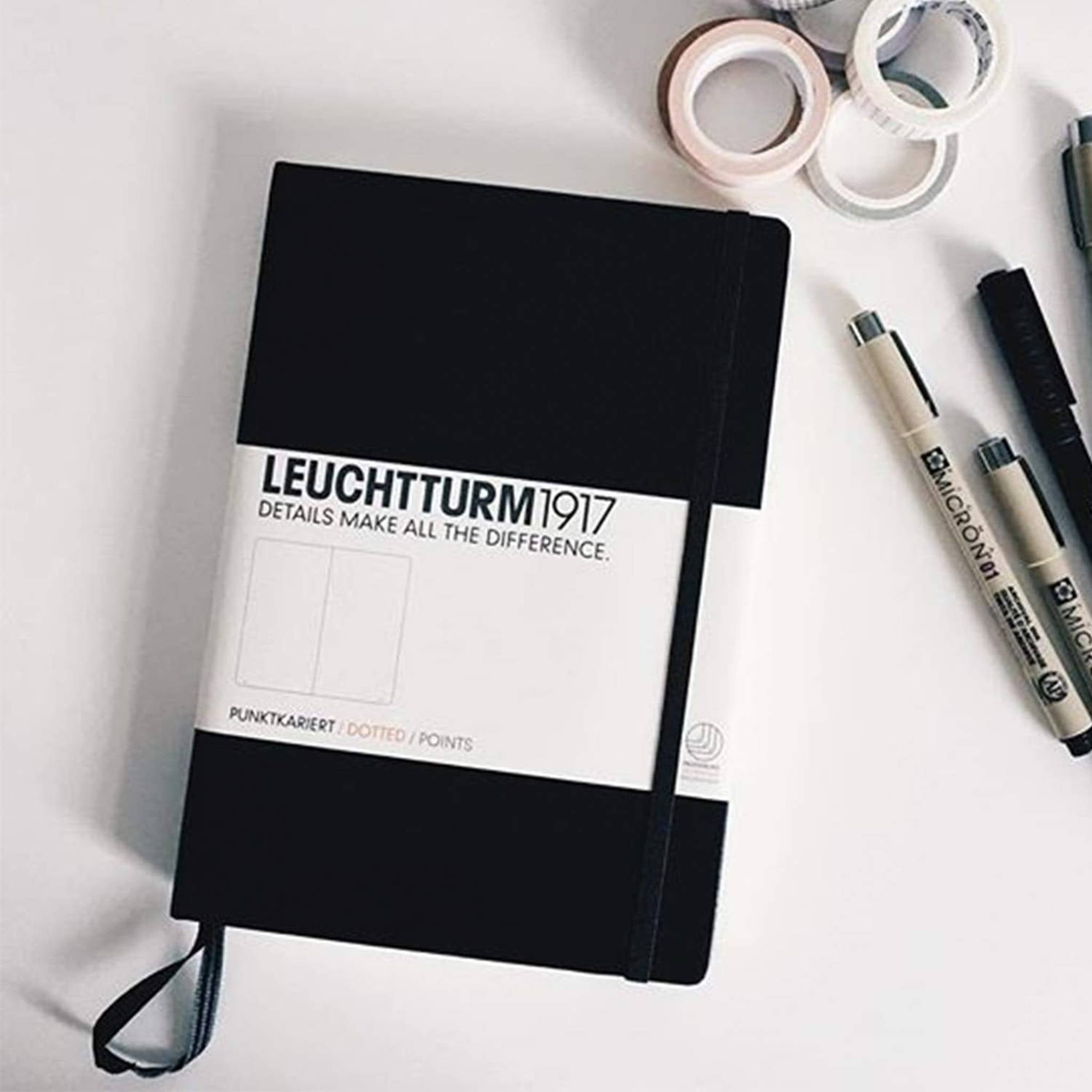 Leuchtturm1917 Medium A5 Dotted Hardcover Notebook Black - 249 Numbered Pages Leuchtturm