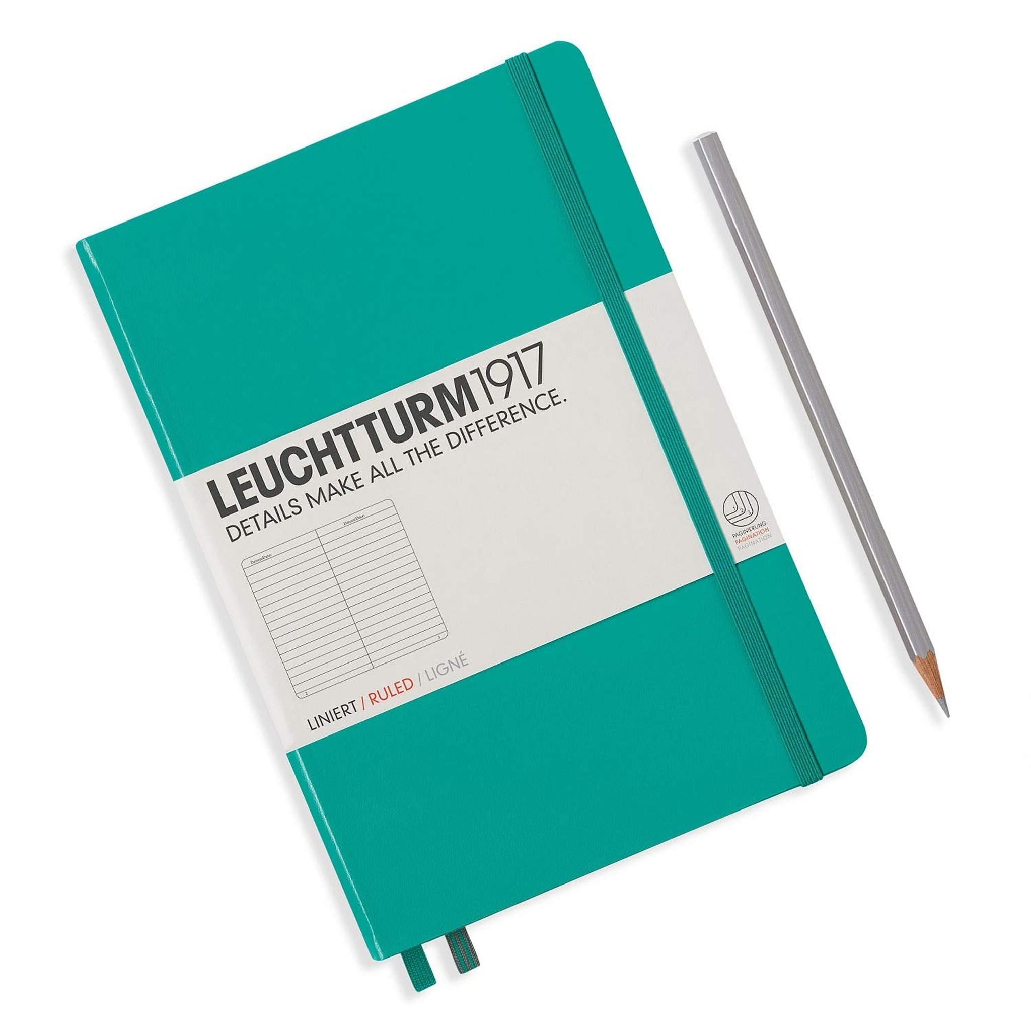 Leuchtturm1917 Medium A5 Ruled Hardcover Notebook Emerald - 249 Numbered Pages Leuchtturm