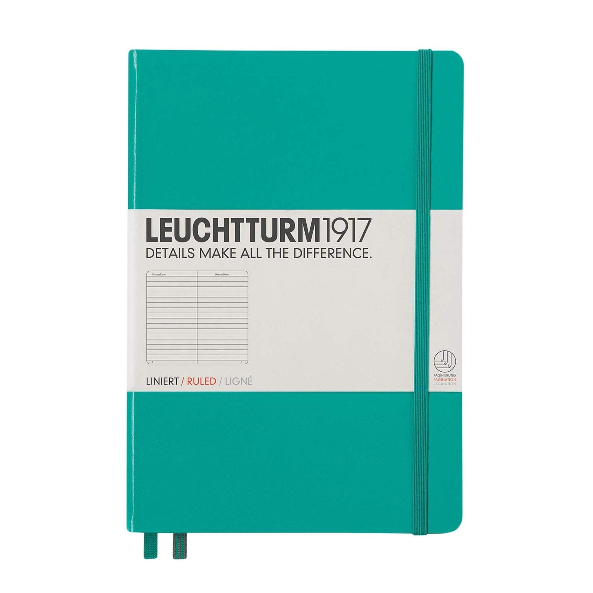 Leuchtturm1917 Medium A5 Ruled Hardcover Notebook Emerald - 249 Numbered Pages Leuchtturm