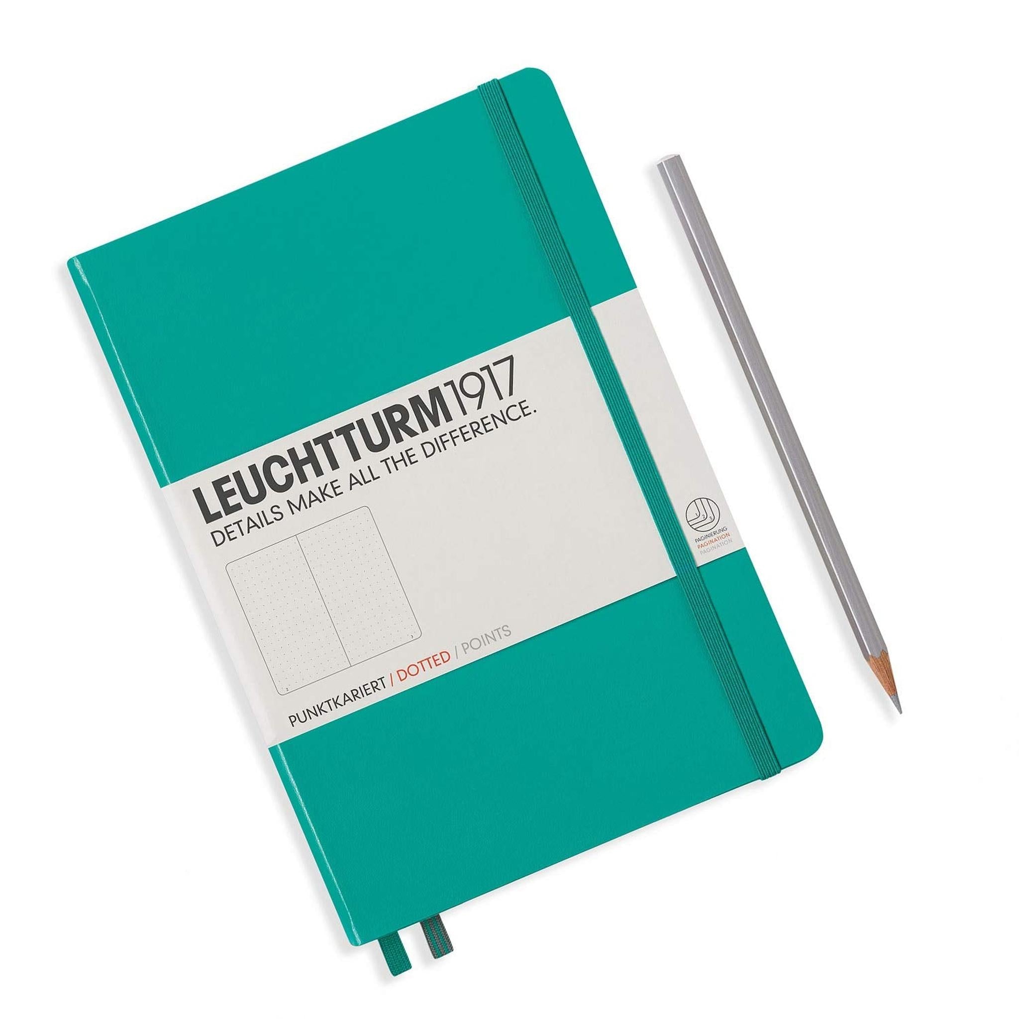 Leuchtturm1917 Medium A5 Dotted Hardcover Notebook Emerald - 249 Numbered Pages Leuchtturm