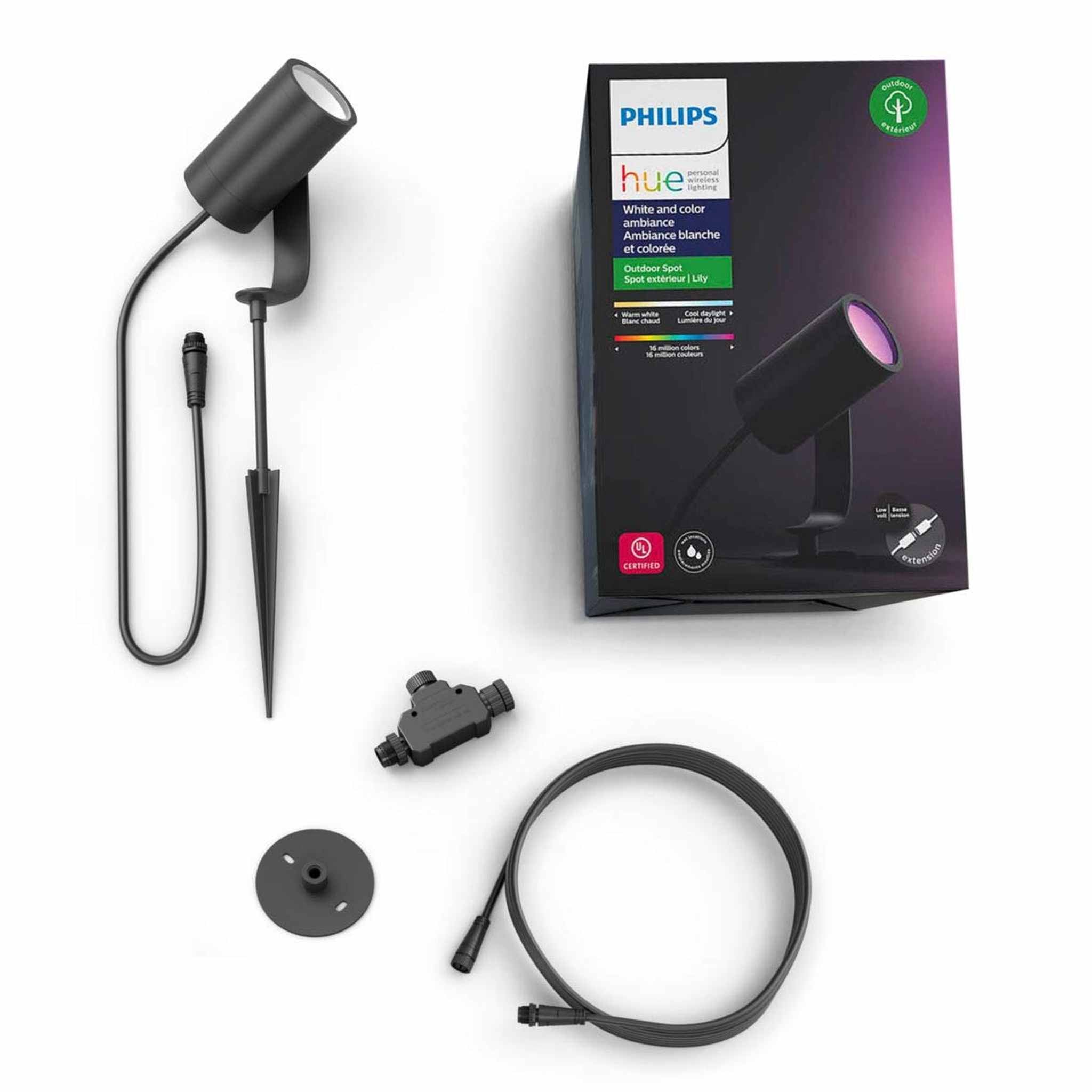 Philips Hue Lily White & Color Outdoor Smart Spot light Extension Hue Hub & Power Source required , 1 Hue White & Color Philips Hue