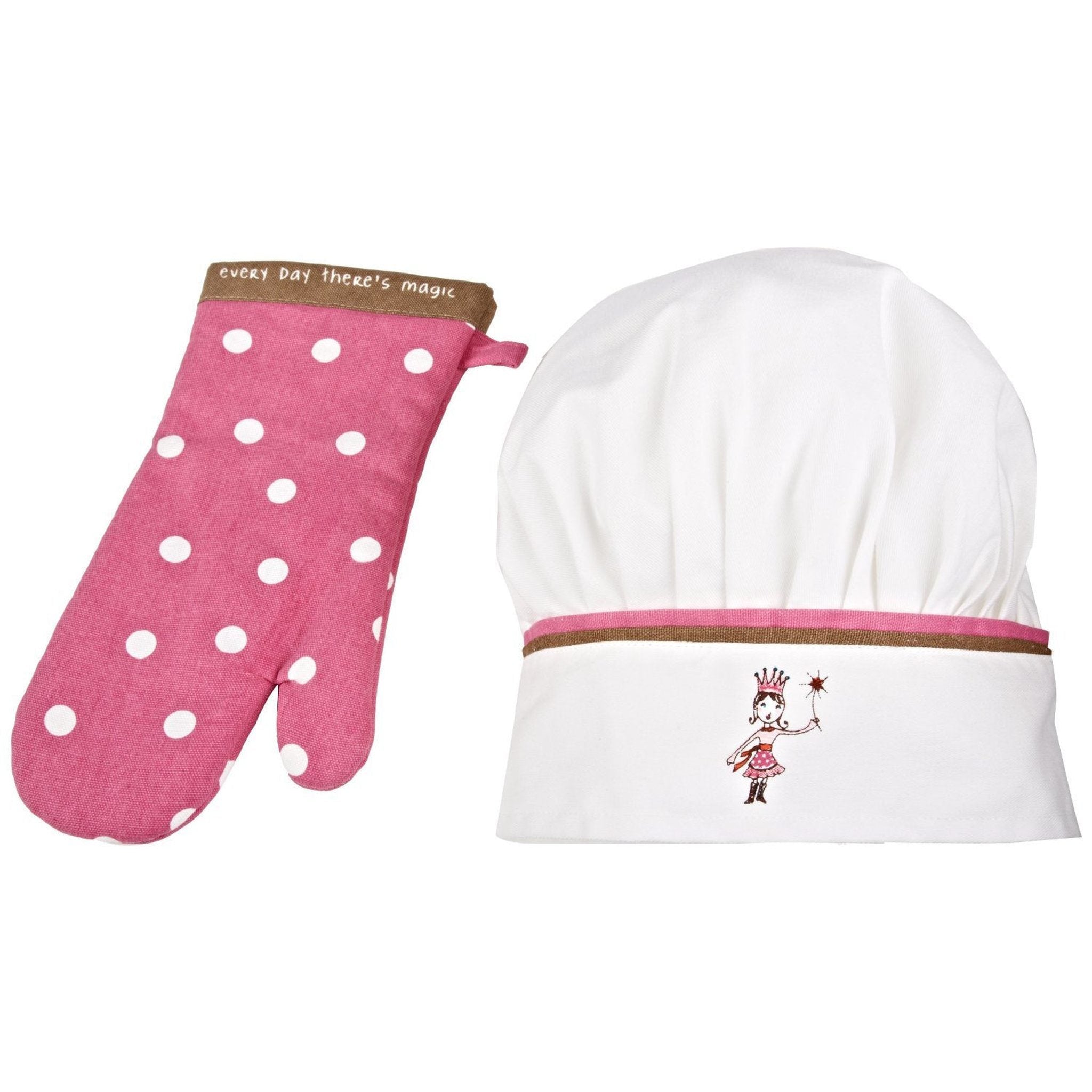 MUkitchen MiniMu Kids 3-Piece Cotton Chef Set with Apron, Hat and Mitt, Princess MUkitchen