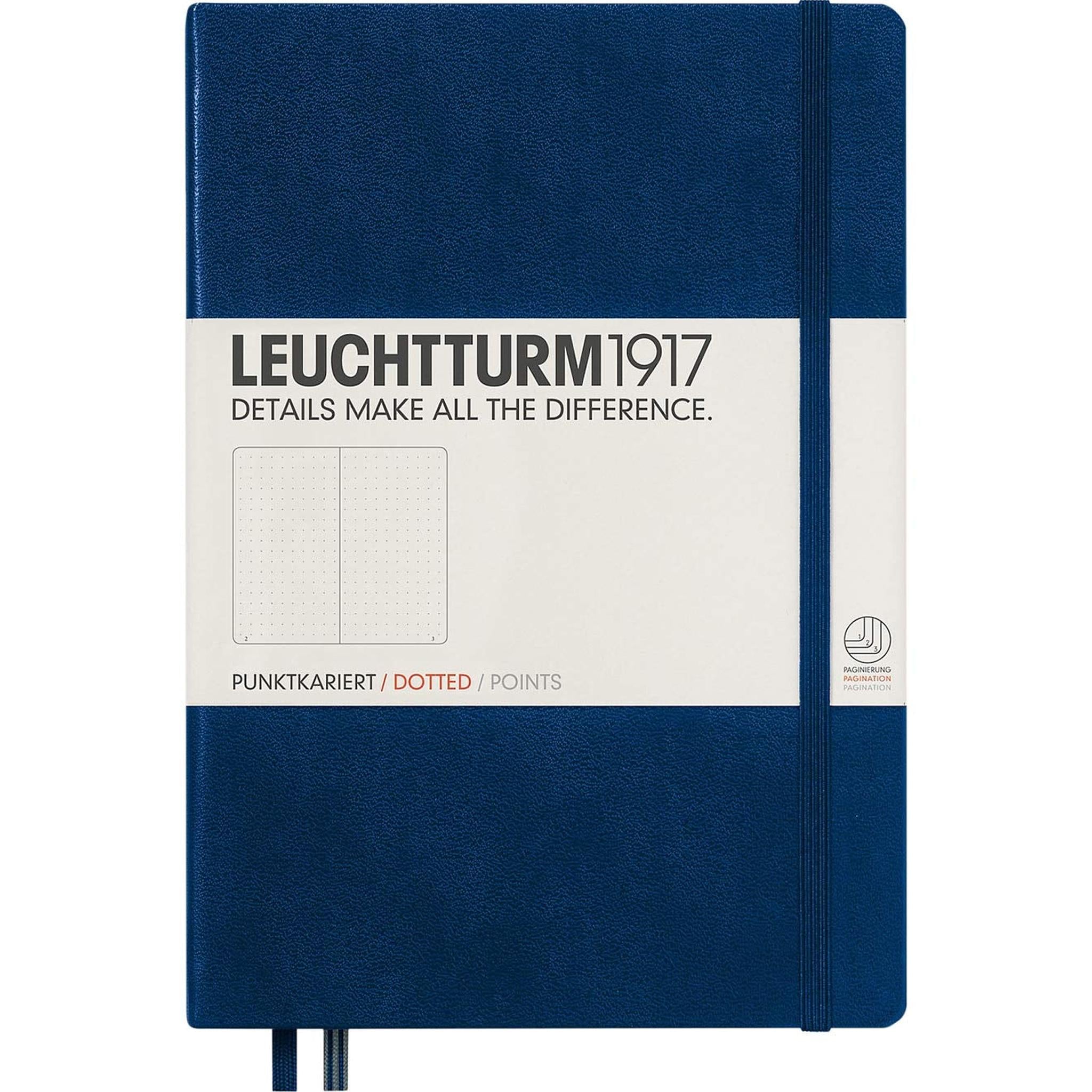 Leuchtturm1917 Medium A5 Dotted Hardcover Notebook Navy - 249 Numbered Pages Leuchtturm