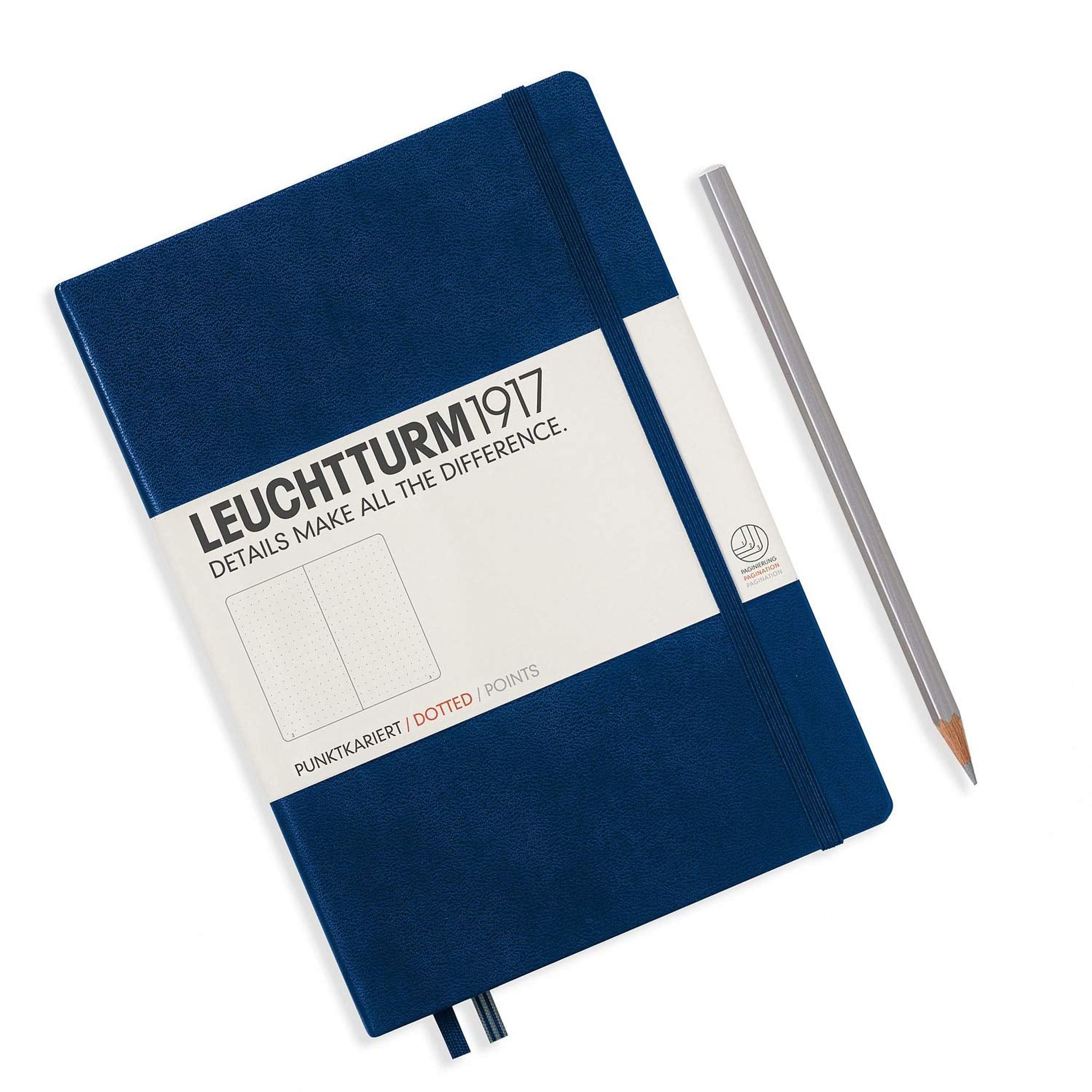 Leuchtturm1917 Medium A5 Dotted Hardcover Notebook Navy - 249 Numbered Pages Leuchtturm