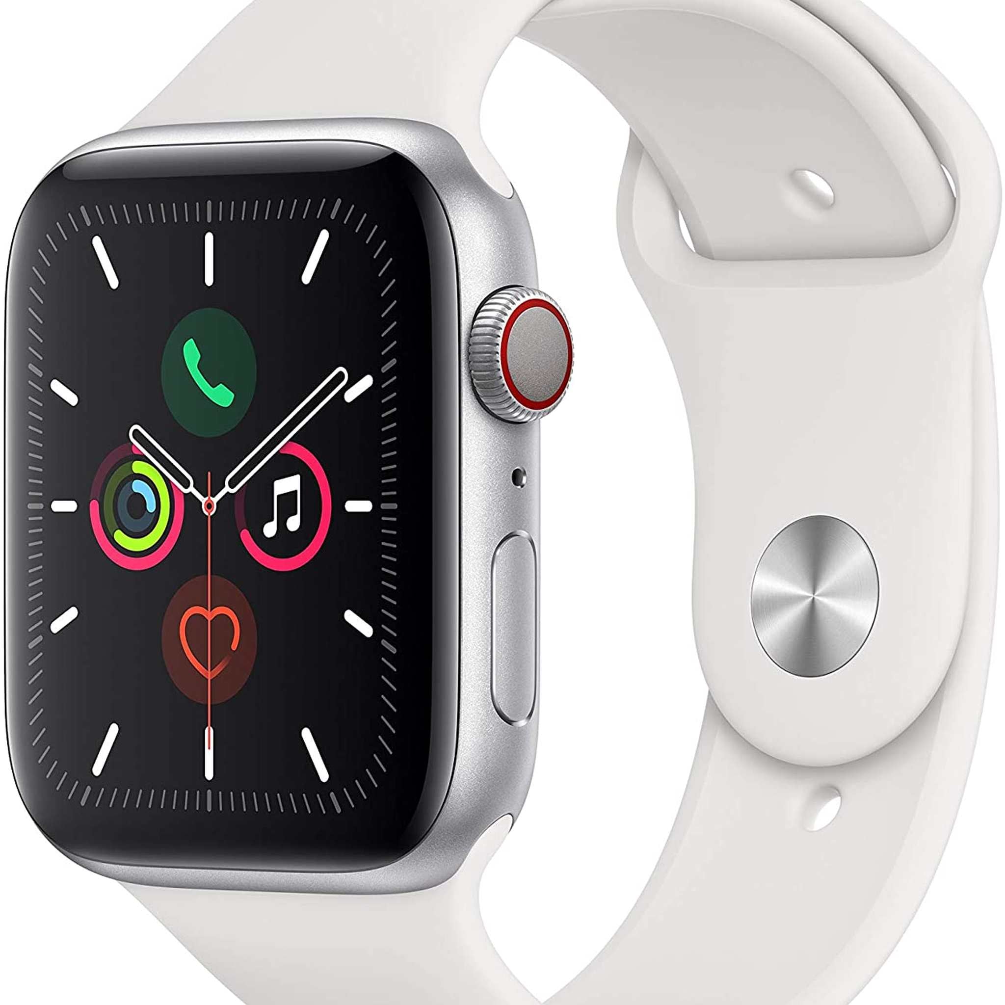 Apple Watch Series 5 GPS + Cellular, 44mm - Silver Aluminum Case with White Sport Band Apple