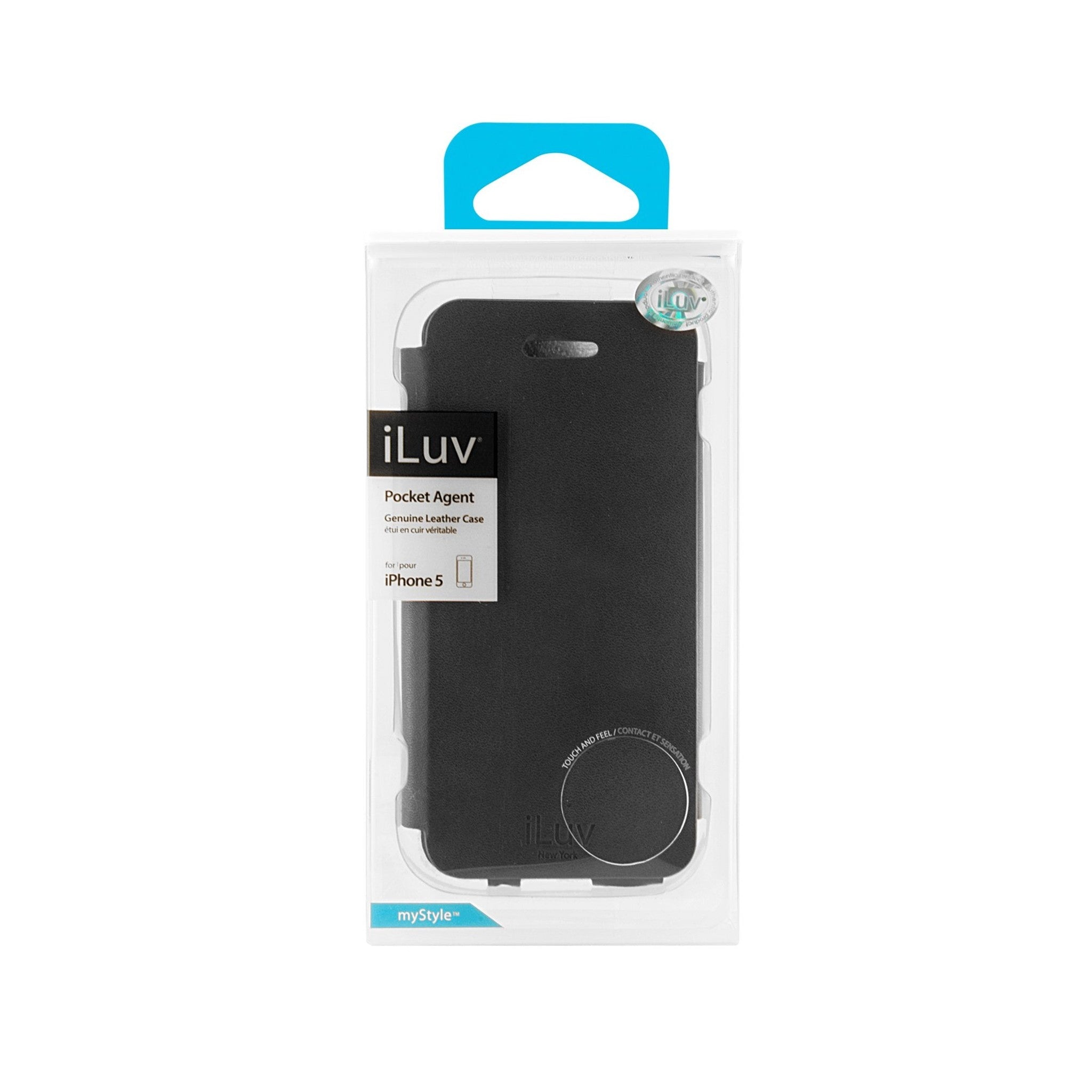 iLuv ICA7J346BLK Pocket Agent Premium Appointed Leather for Apple iPhone 5 - 1 Pack - Retail Packaging - Black iLuv