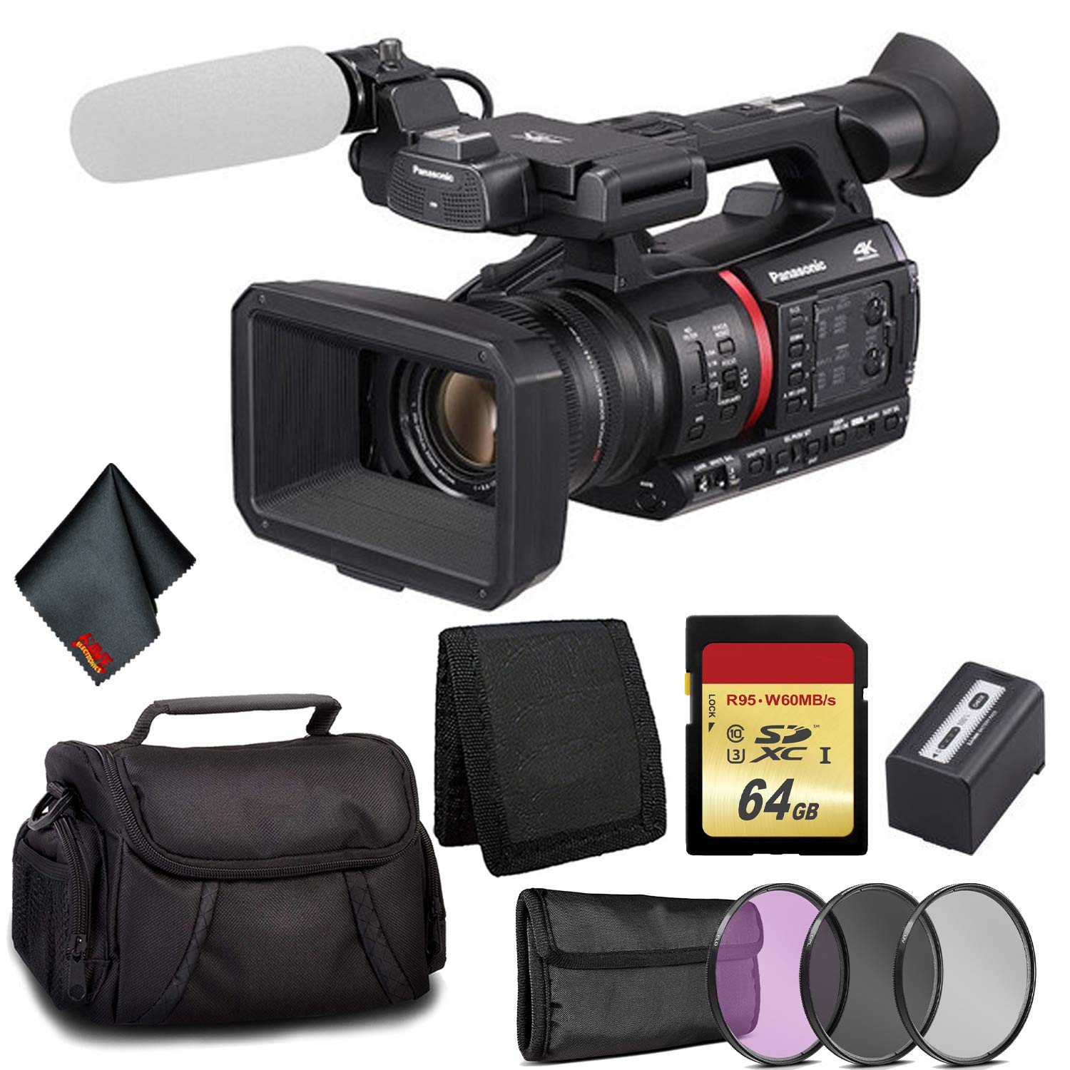 Panasonic AG-CX350 4K Camcorder - Bundle Kit with 64GB Memory Card + 3 Pc Filter Kit + Carrying Case and More Panasonic