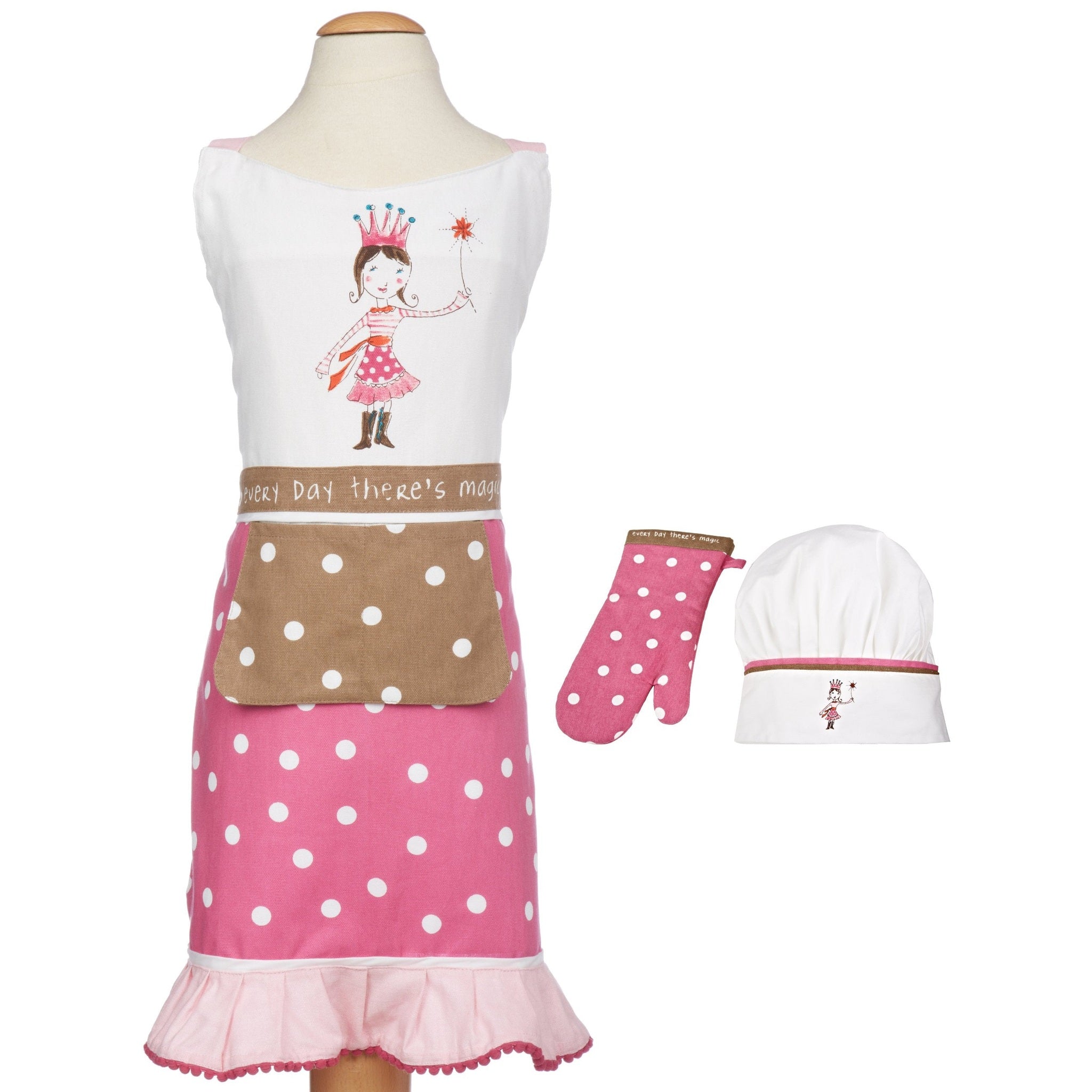 MUkitchen MiniMu Kids 3-Piece Cotton Chef Set with Apron, Hat and Mitt, Princess MUkitchen