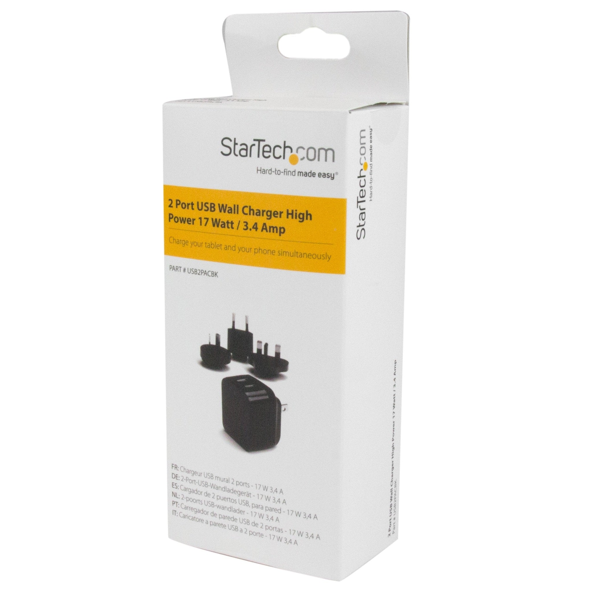 StarTech.com Travel USB Wall Charger - 2 Port - Black - Universal Travel Adapter - International Power Adapter - USB Cha StarTech