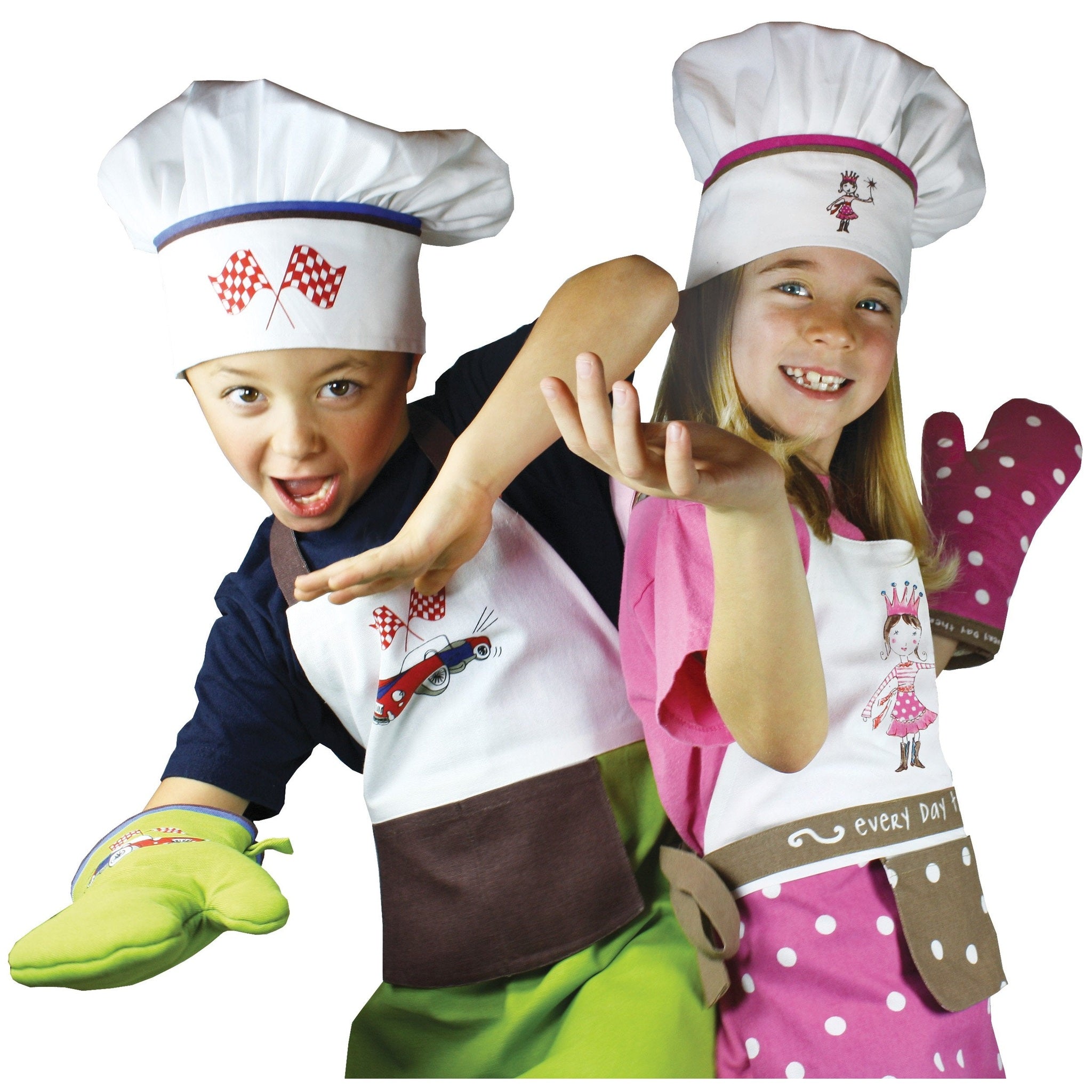 MUkitchen MiniMu Kids 3-Piece Cotton Chef Set with Apron, Hat and Mitt, Princess MUkitchen