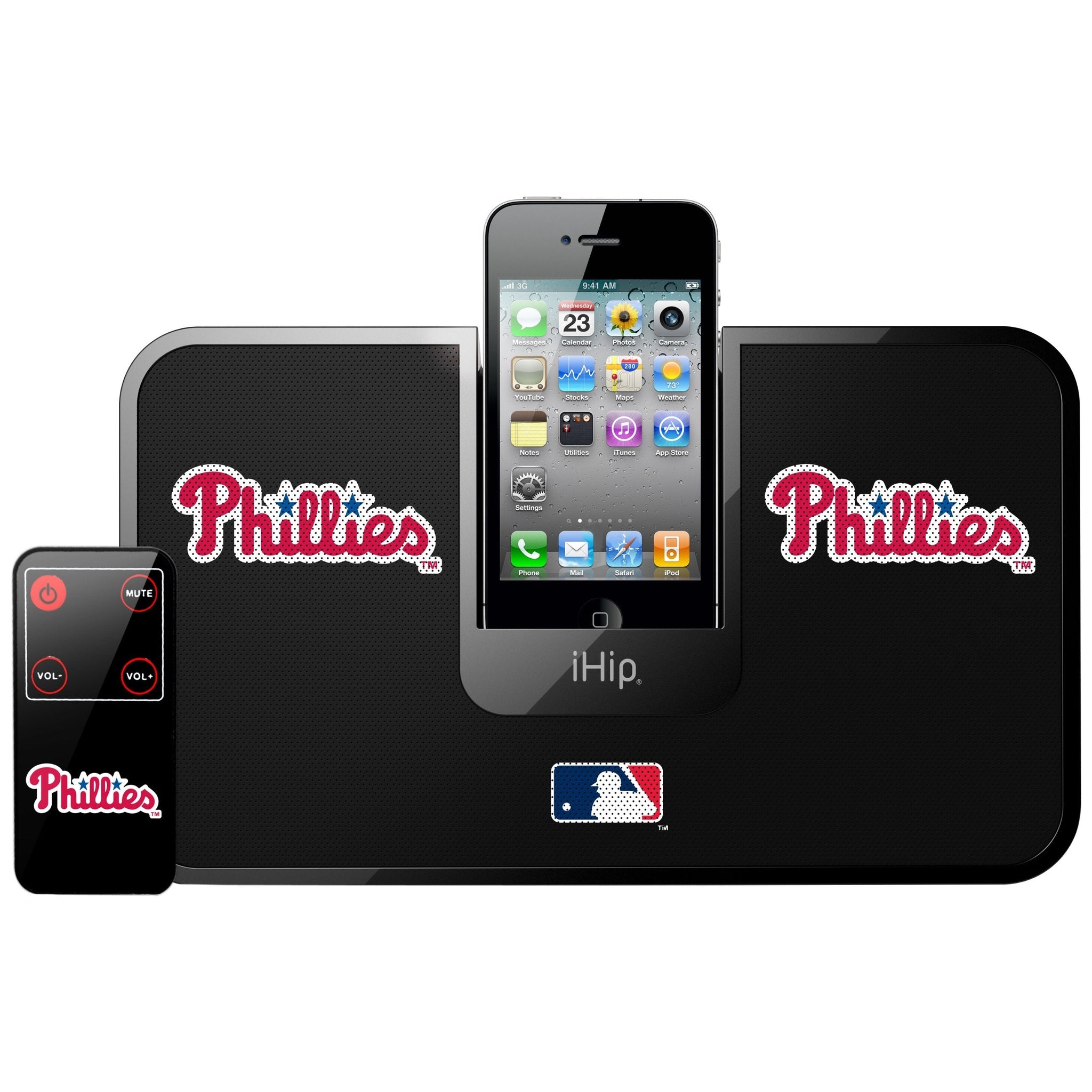 iHip Official MLB - PHILADELPHIA PHILLIES - Portable iDock Stereo Speaker with Wireless Remote MLV5000PHL iHip