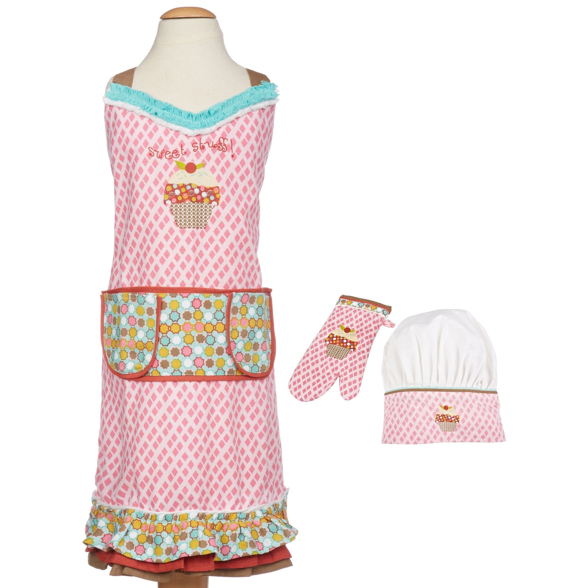 MUkitchen MiniMu Kids 3-Piece Cotton Chef Set with Apron, Hat and Mitt, Sweet Stuff MUkitchen