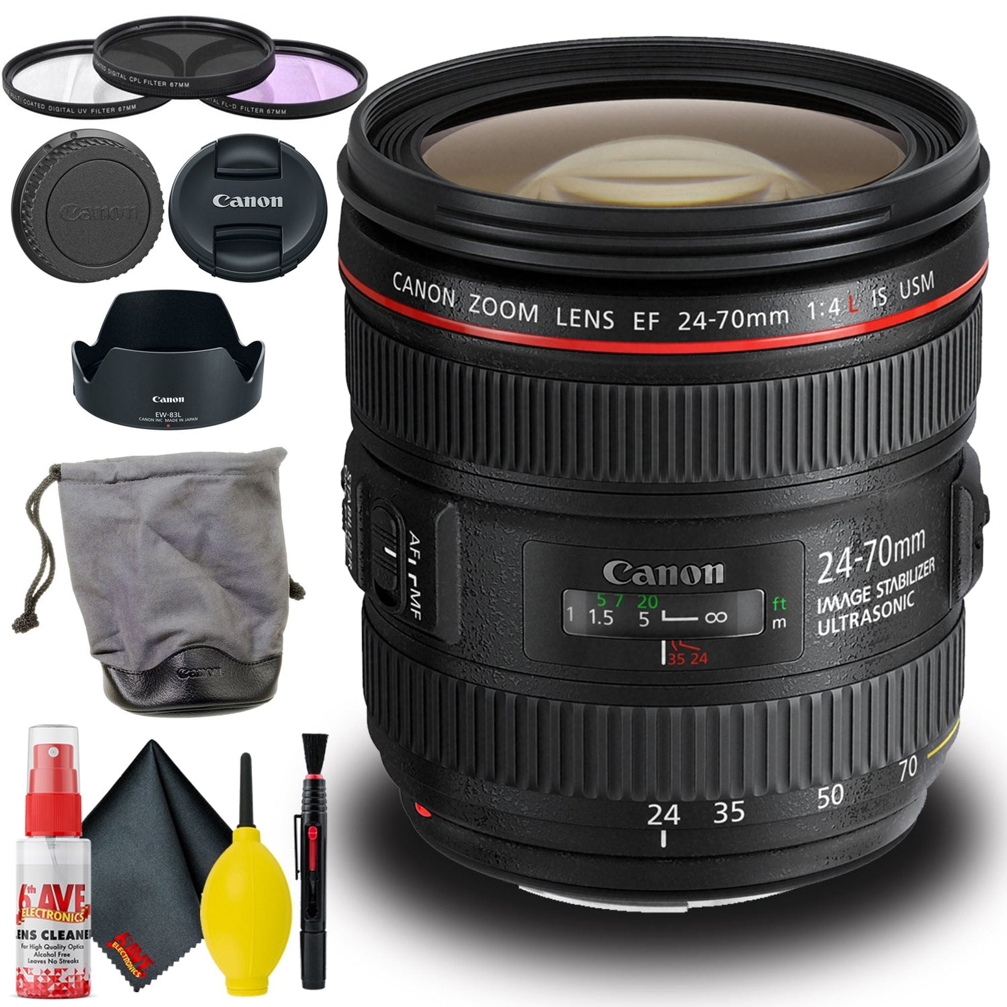 Canon EF 24-70mm f/4L IS USM Lens Intl Model with Cleaning Kit + Filter Set Canon