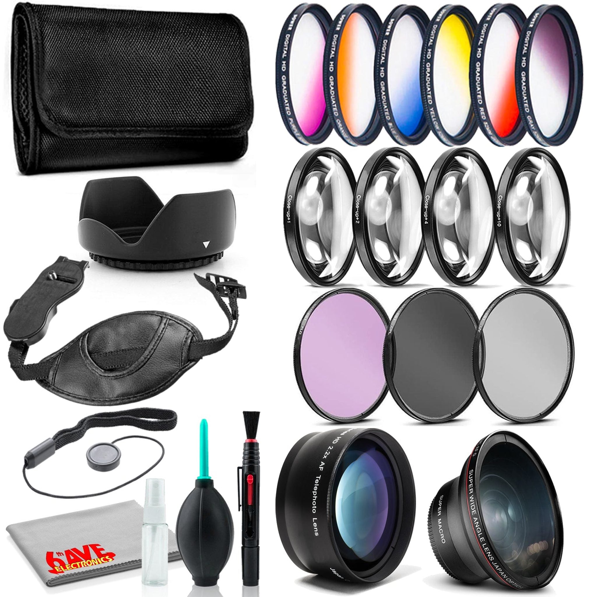 72mm Accessory Kit with Graduated Color Filter Set, Tulip Hood, Strap Bundle 6th Ave Electronics