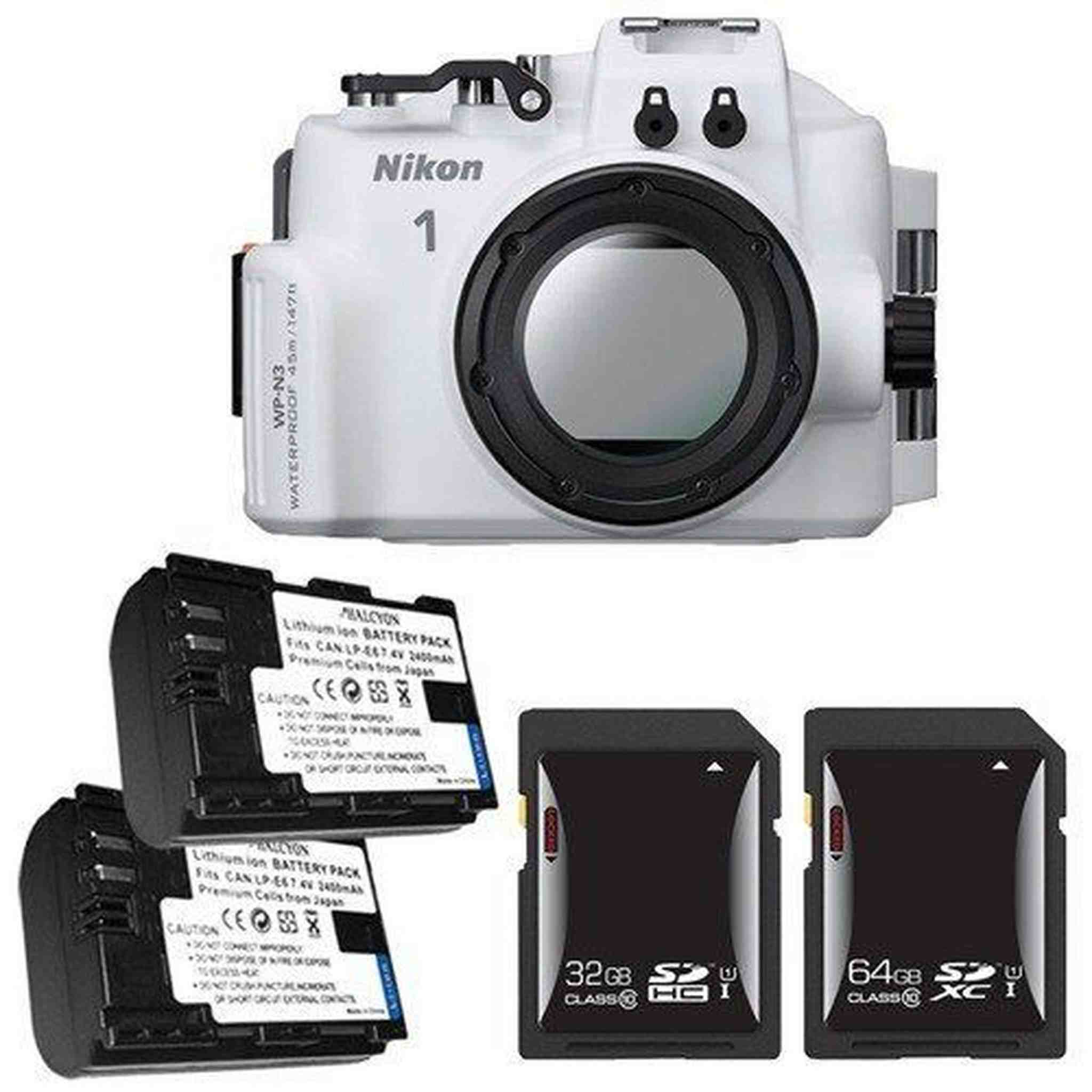 Nikon WP-N3 Waterproof Housing for Nikon 1 J4 or S2 Camera and NIKKOR 11-27.5mm or 10-30mm Lens + EN-EL22 Battery + 32GB SDHC Card + 64GB SDXC Card Nikon