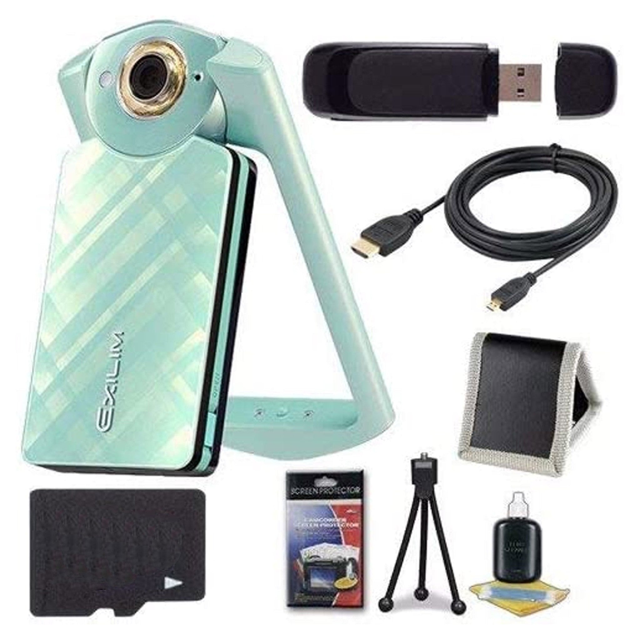 6Ave Casio EX-TR60 Self Portrait/Selfie Digital Camera Green + 32GB microSD Class 10 Memory Card + Micro HDMI Cable + Casio