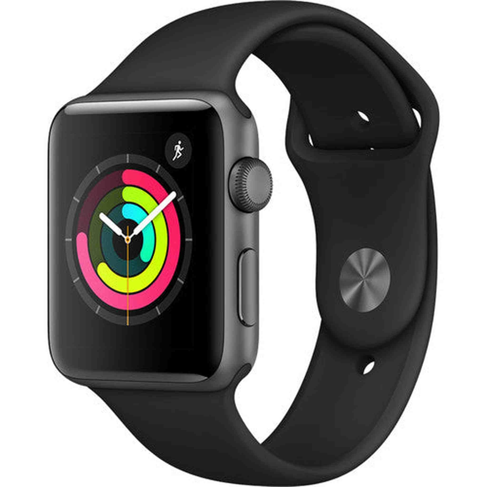 Apple Watch Series 3 42mm Smartwatch GPS Only, Space Gray Aluminum Case, Black Sport Band MQL12LL/A Apple