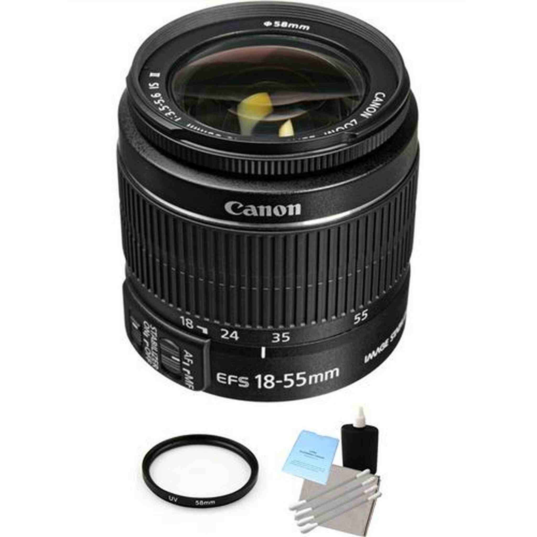 Canon EF-S 18-55mm F/3.5-5.6 II IS Lens + UV Filter & Lens Cleaning Kit Base Bundle Canon