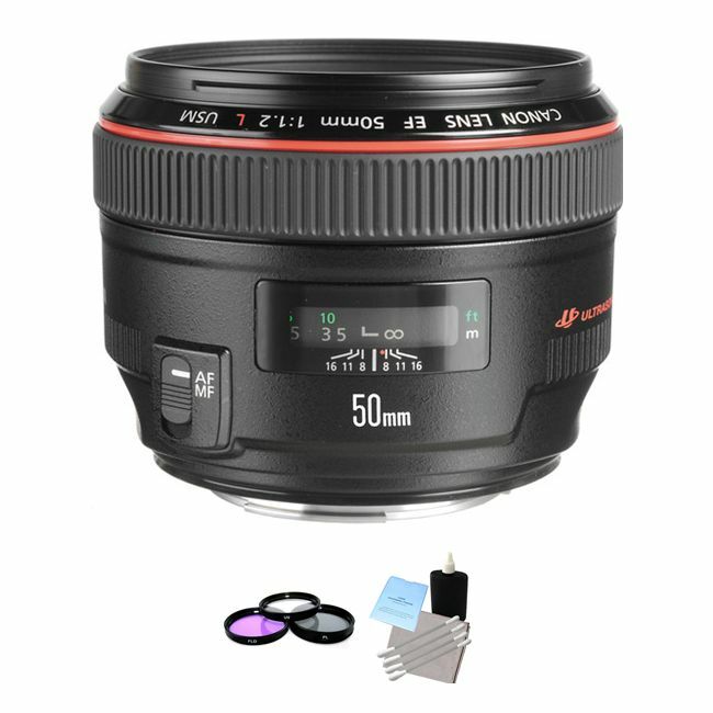 Canon EF 50 mm F/1.2 L USM Lens + 3 Piece Filter Kit, Lens Cleaning Kit System Bundle Canon