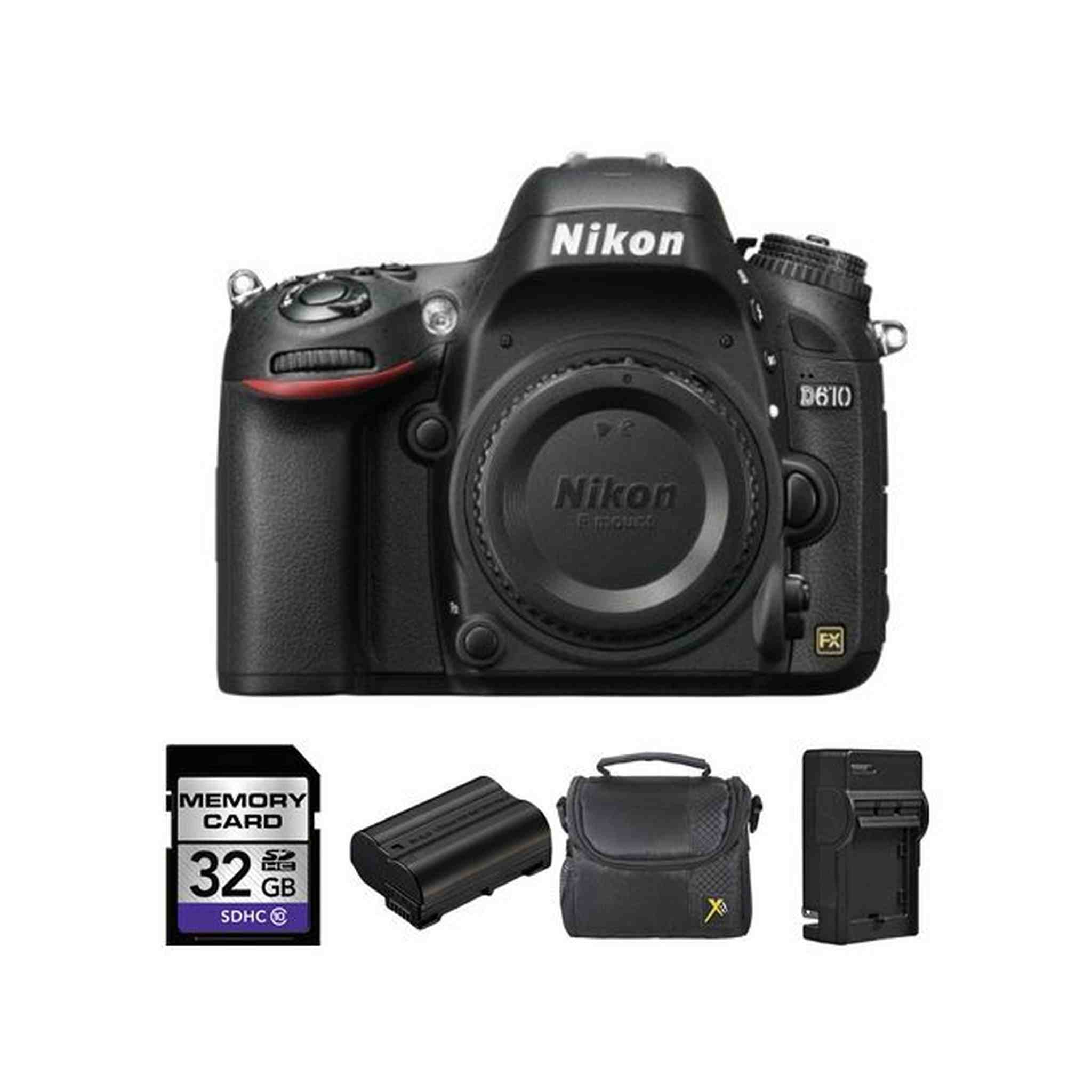 Nikon D610 Digital SLR Camera Body + 2 Batteries, 32GB Bundle Nikon